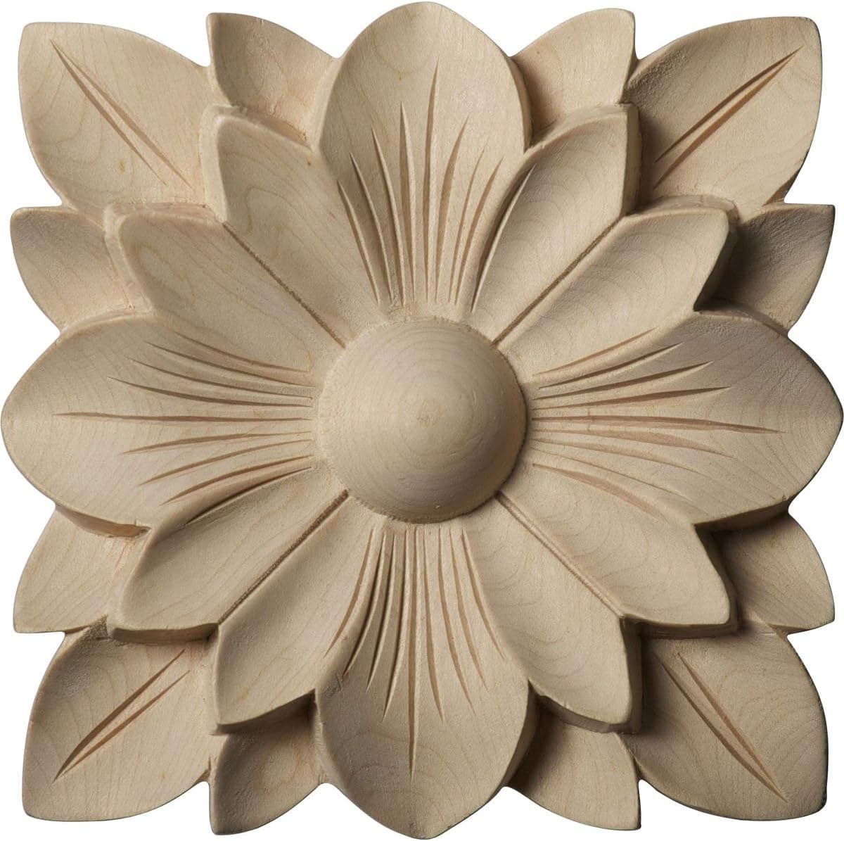 Ekena Millwork ROS05X05SPRW Springtime Square Rosette, 5"W x 5"H x 3/4"P, Rubberwood