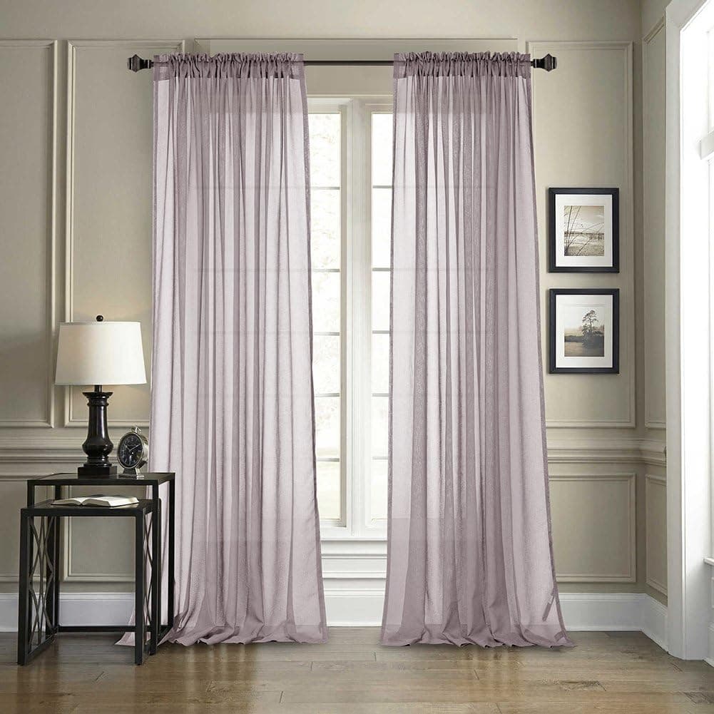 Dreaming Casa Solid Sheer Curtains Living Room Purplish Grey Rod Pocket Voile Draperies Window Treatment 2 Panels 63 inches Long, 52" W x 63" L