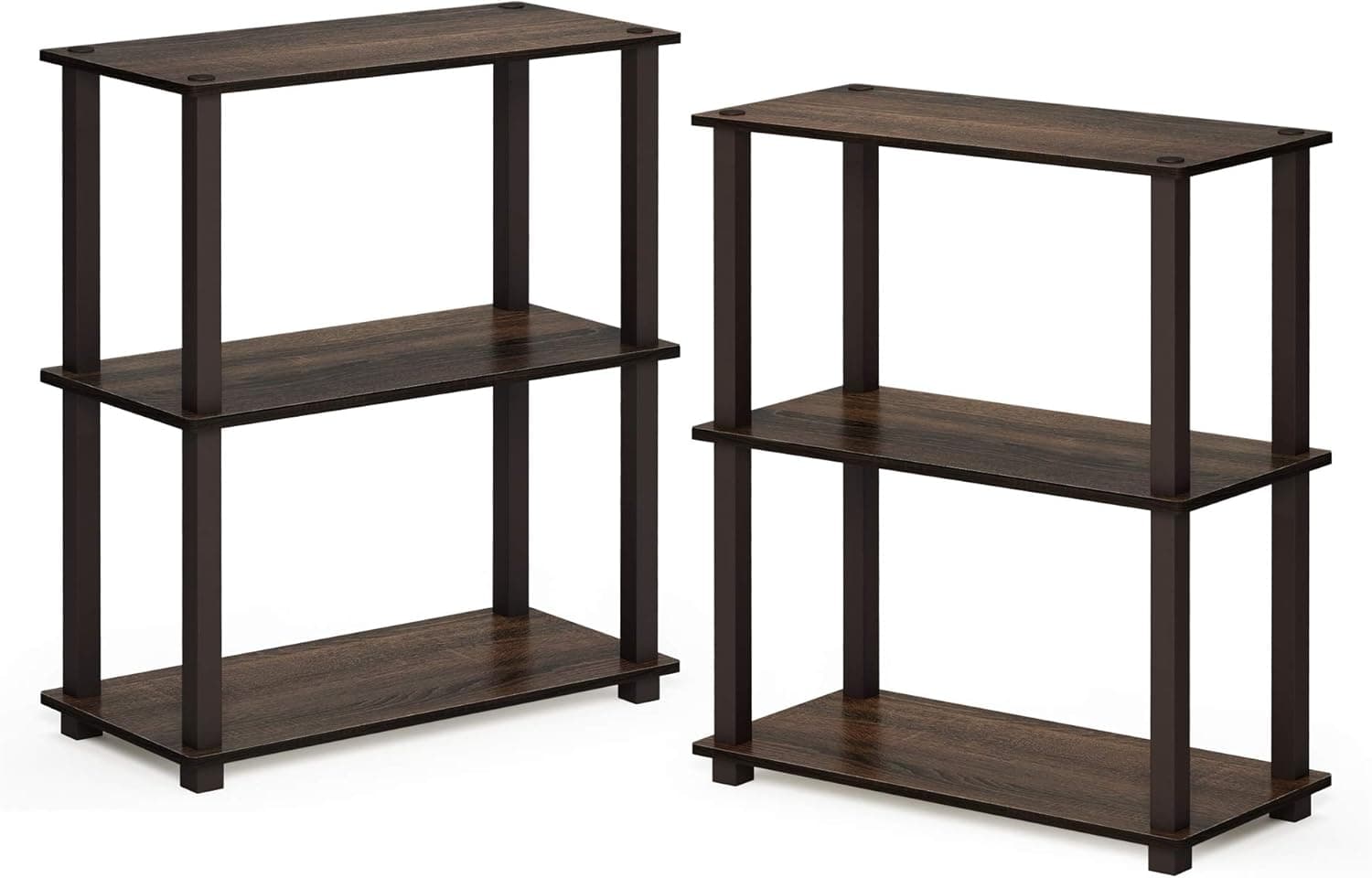 Furinno Turn-S-Tube 3-Tier Compact Multipurpose Shelf 2-Pack, Walnut/Brown