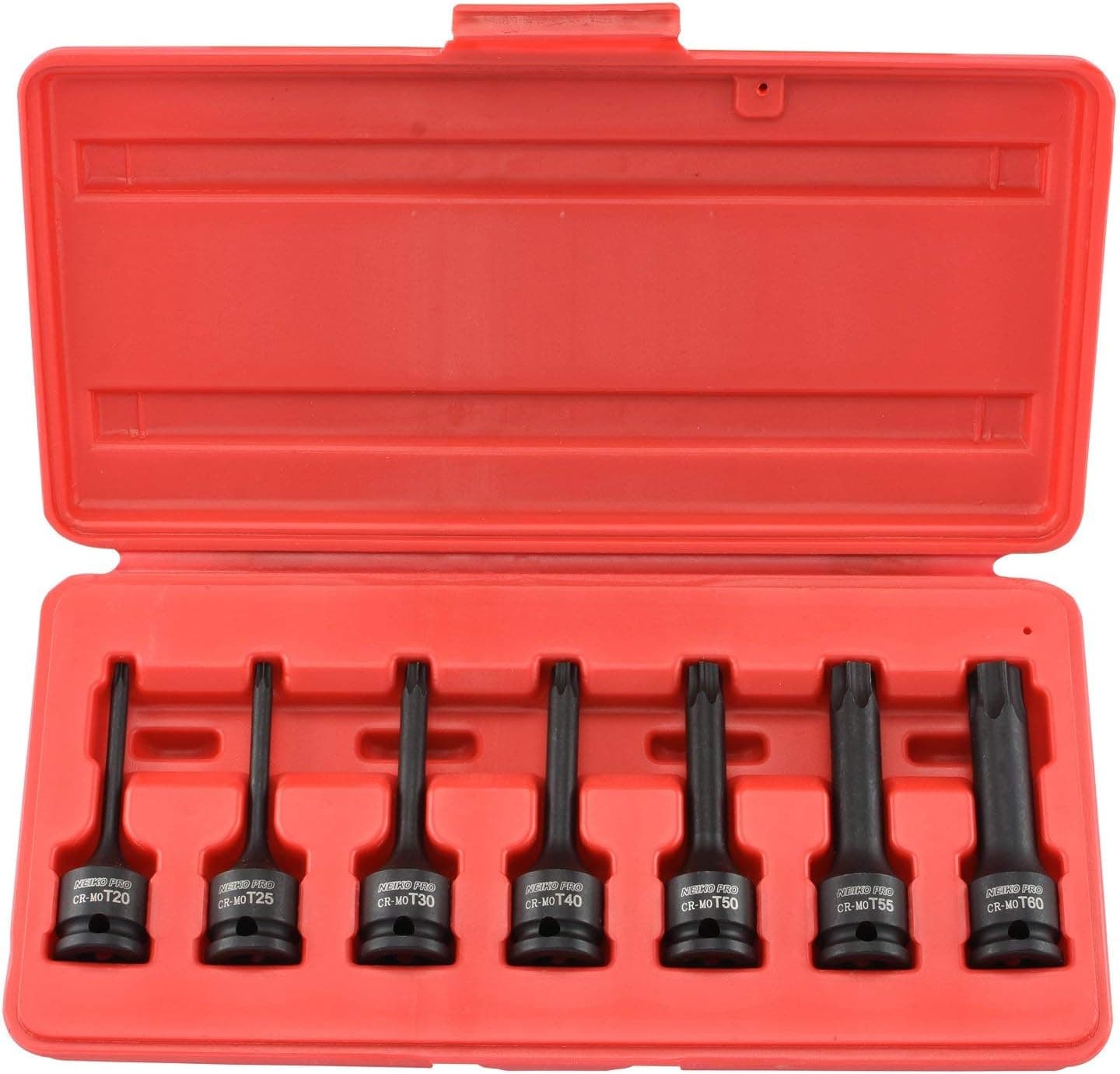 NEIKO 01132B 3/8” Drive Torx Star Driver Bit Socket Set | 7 Piece | T20 to T60 | 3” Length | Cr-Mo Impact Grade