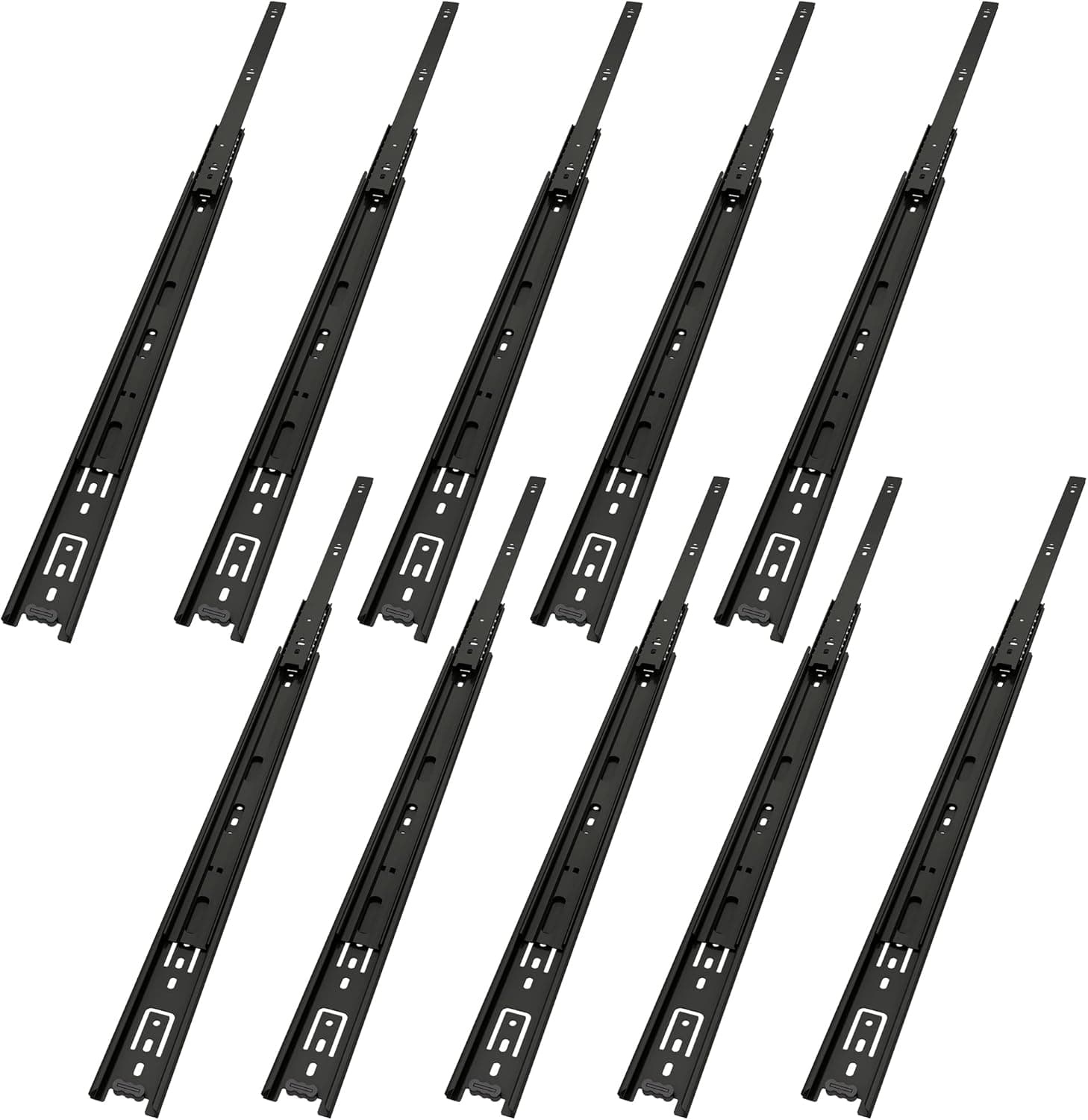VADANIA 20-Inch Drawer Slide, VA1245 Black, Ball Bearing 3 Folds Full Extension, Side Mount, 100 Lb Load Capacity, 5 Pairs (10-Pack)