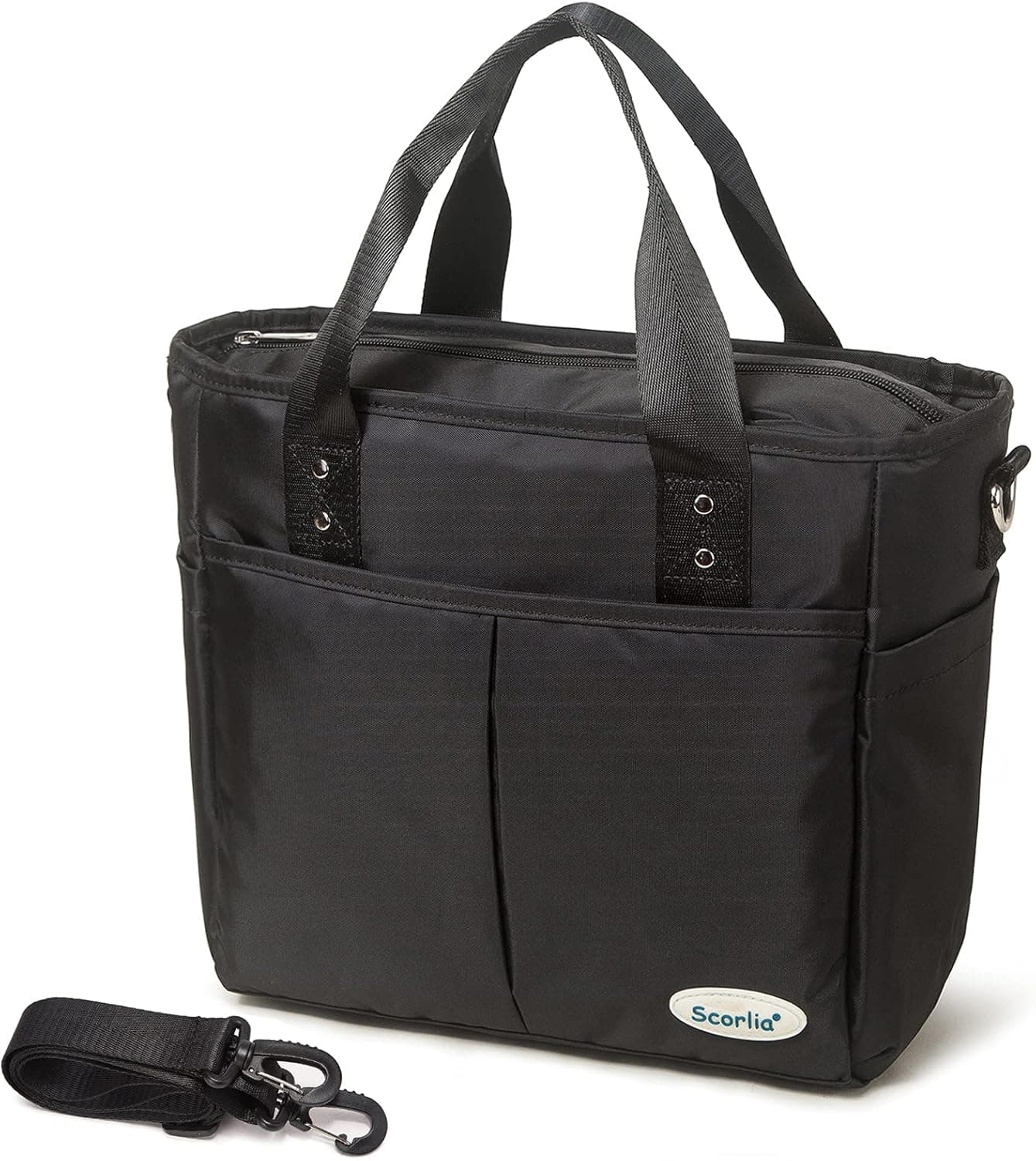 Scorlia Insulated Lunch Bag, Extra Large Lunch Tote Bag With Removable Shoulder Strap, Durable Reusable Cooler lunch Box Bag with Side Pockets, Tall Drinks Holder for Women Men Work, Black