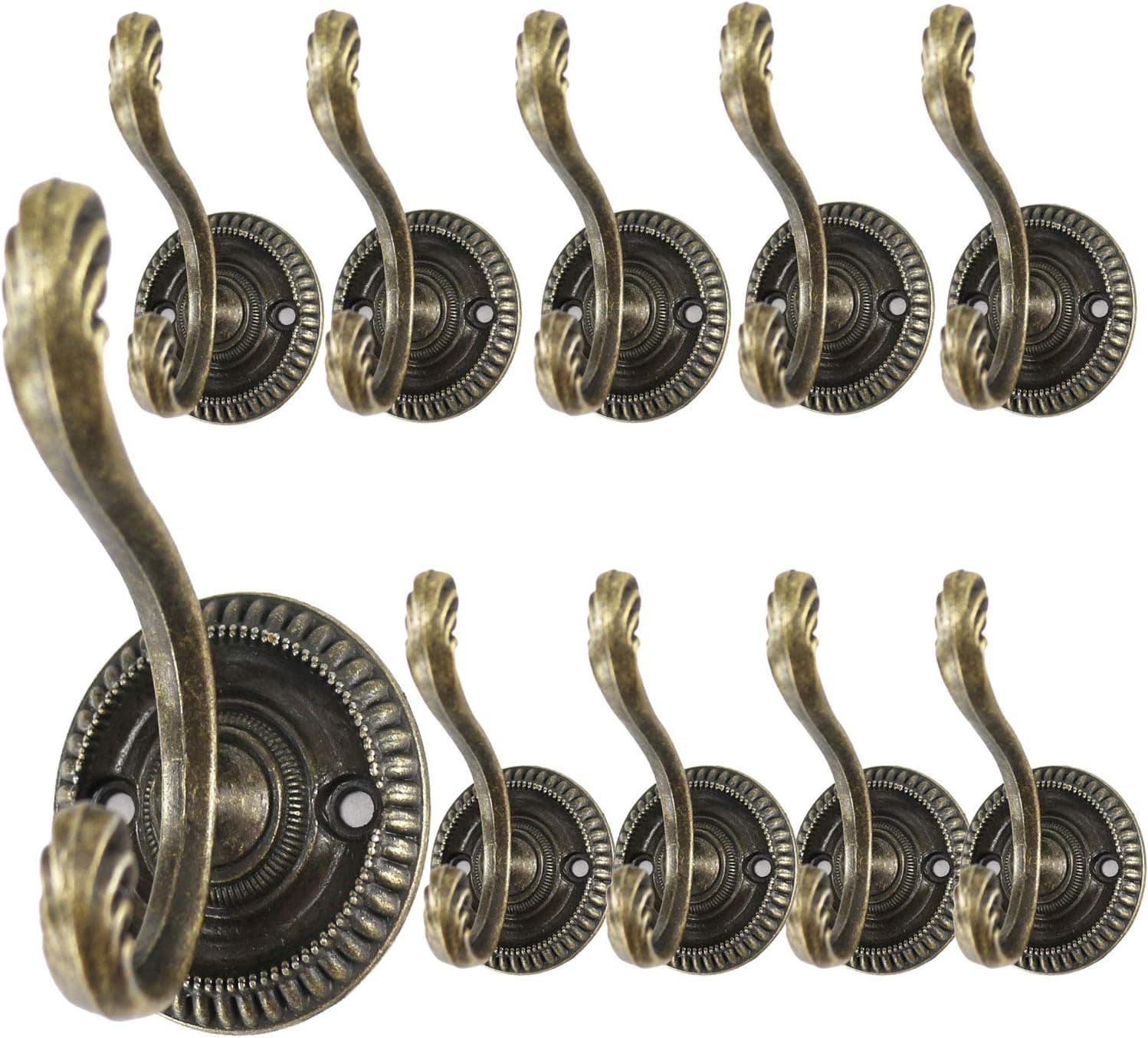Coat Hooks, Double Prong Modern Wall Mounted Wall Hooks for Hanging Coats, Coat Hooks for Coat, Scarf, Bag, Towel, Key, Cap, Cup, Hat, Retro 10 Pack.