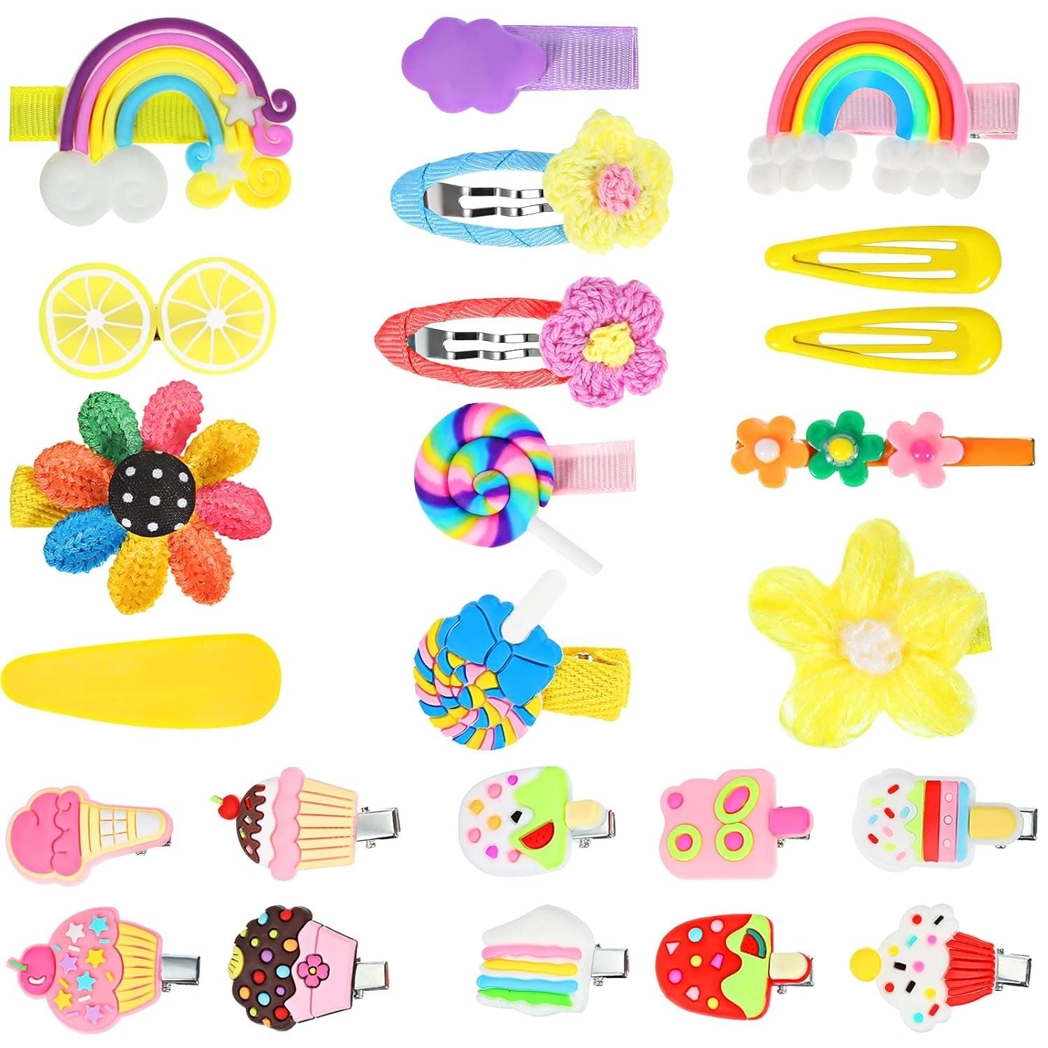 24 Pieces Hair Clips for Girls Candy Dessert Barrettes Cute Fun Hair Accessories Dessert Patterns Pretty Rainbow Hairpins for Girls