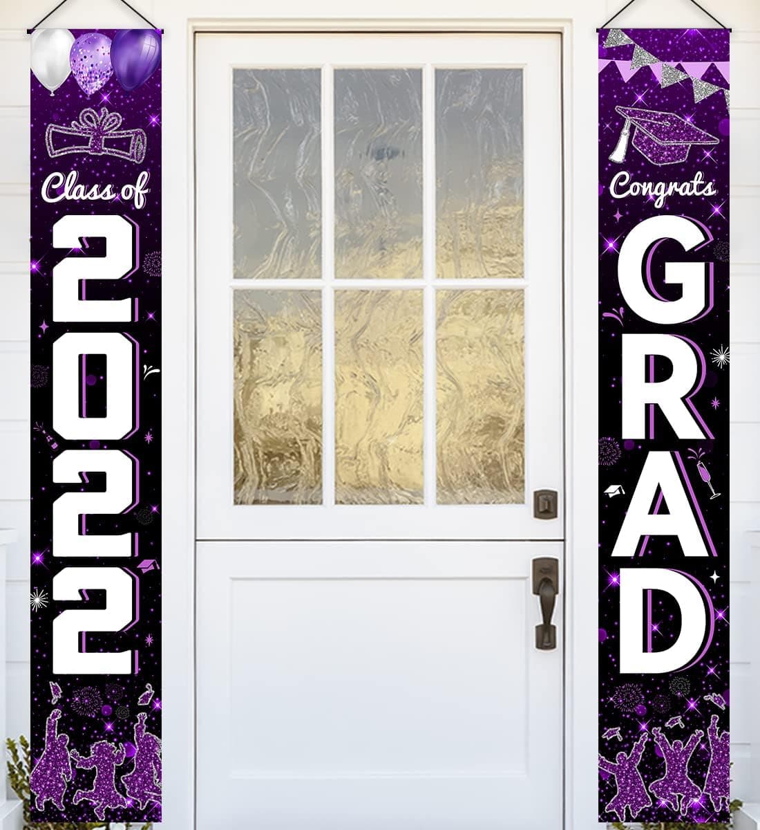 2022 Graduation Party Supplies-Class of 2022 Grad Porch Sign Banner,Door Hanging Welcome Banner for Congrats Graduation Party Decoration (Purple)