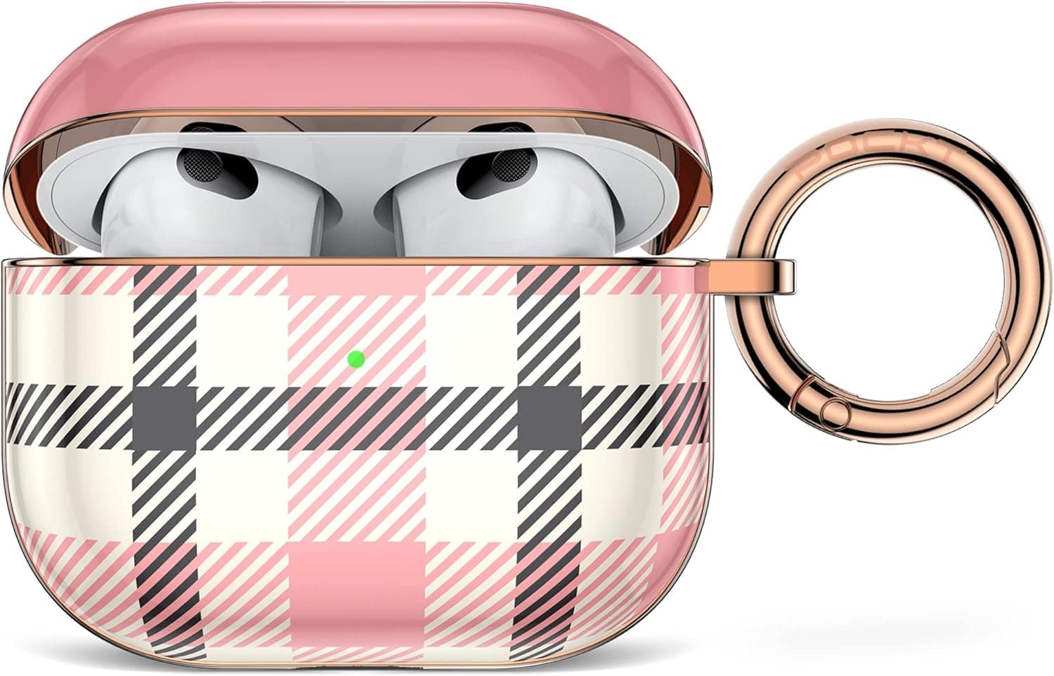 POCKT AirPods 3 Case Cover with Keychain Semi Soft Skin Cases for AirPod 3 Charging Case | Pink Plaid