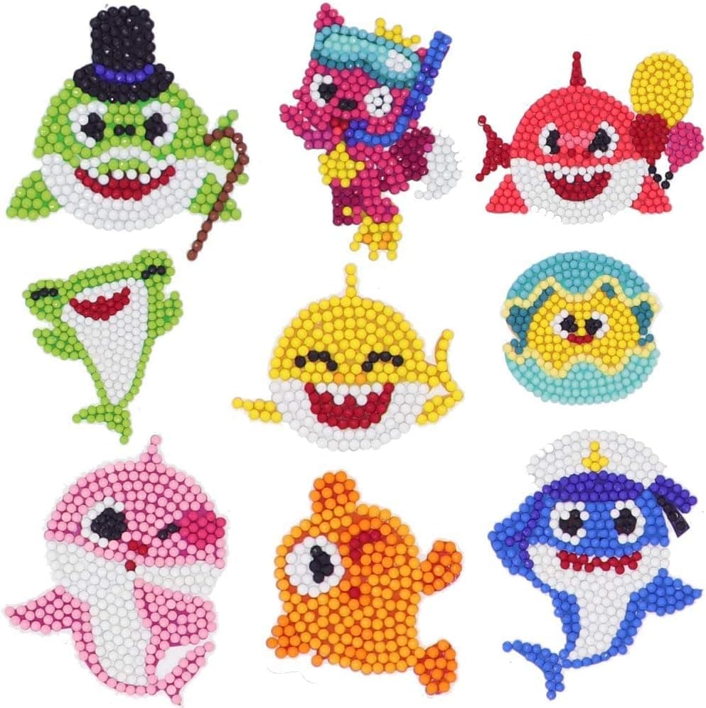 5D Diamond Painting for Kids,DIY Diamond Painting Stickers Kits by Numbers Diamond Art Crafts Set for Children, Boys and Girls Gifts(9 Pcs)