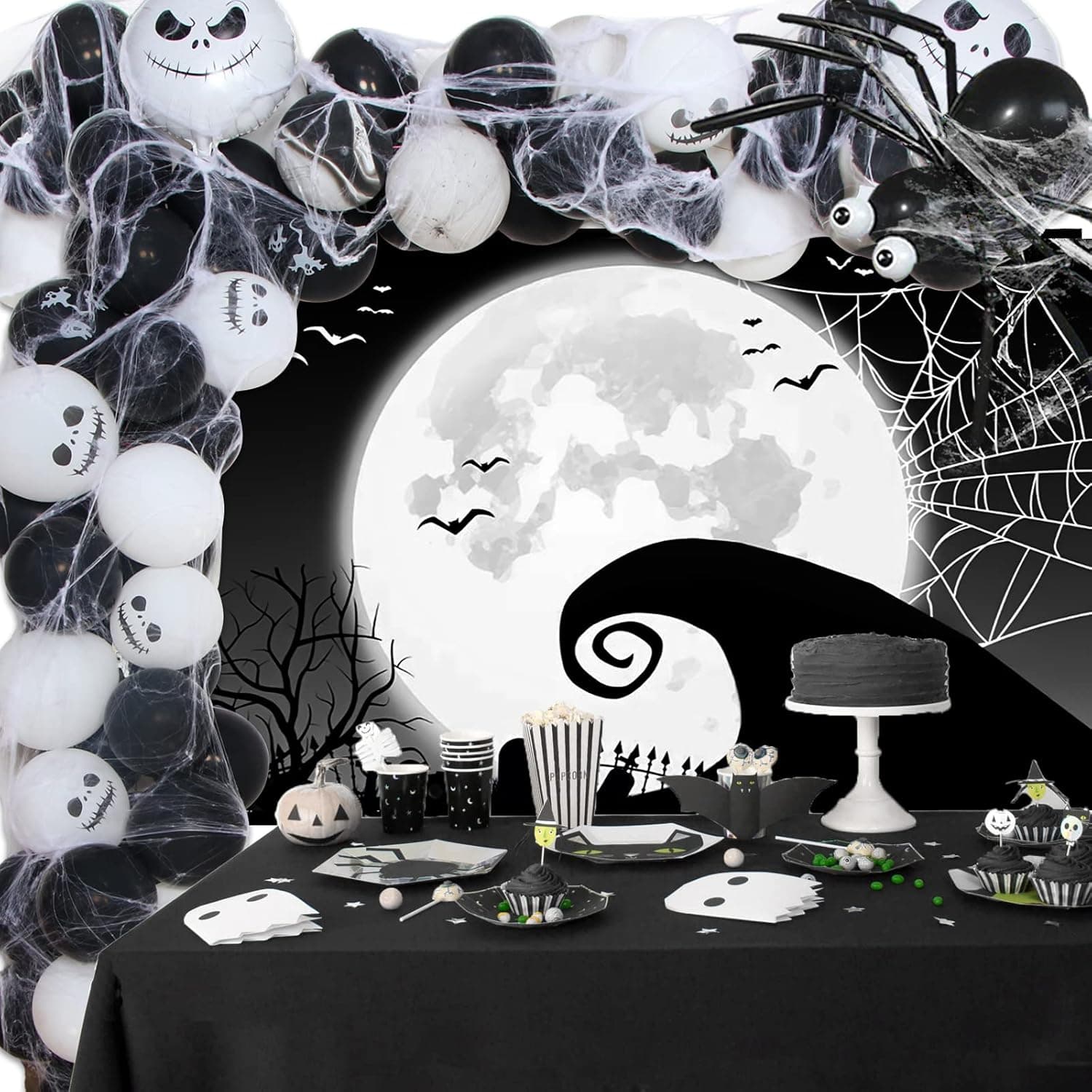Halloween Party Decorations, Christmas Decorations Indoor Outdoor for Adults Kids, Halloween Balloon Arch Garland Kit with Halloween Photo Backdrop Banner Spider Web, Halloween Birthday Party Supplies