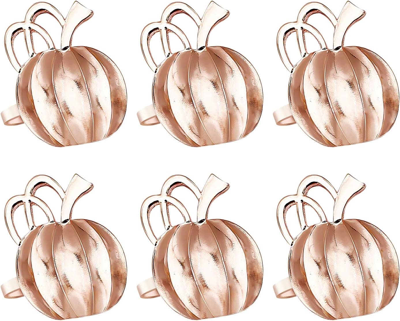 YSSAI 6 Pack Pumpkin Napkin Rings Thanksgiving Alloy Napkin Decoration Holders Fall Holiday Napkin Rings for Give Thanks Dinner Parties, Weddings, Family Gatherings, Halloween Rose Gold