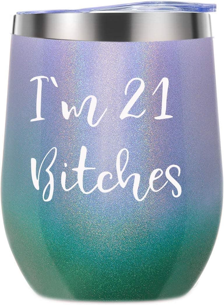 JERIO I'm 21 - Funny 21st Birthday Gifts for Women Wine Tumbler- Best 21 Year Old Birthday Gift Ideas for Sisters, Her, Friends, Coworkers