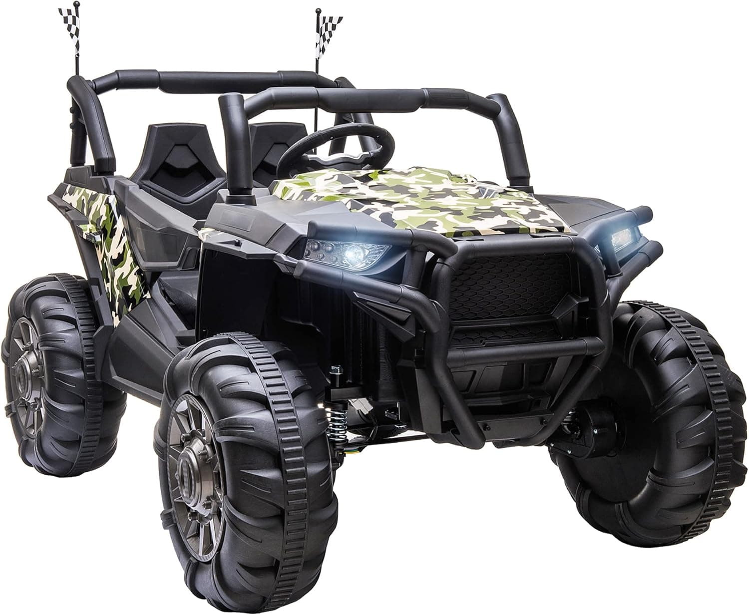 Aosom 12V Kids Ride On Car Electric Off-Road UTV Truck Toy with Parental Remote Control, Suspensions, USB, Bluetooth, 3 Speeds & 4 Motors, Camo Green