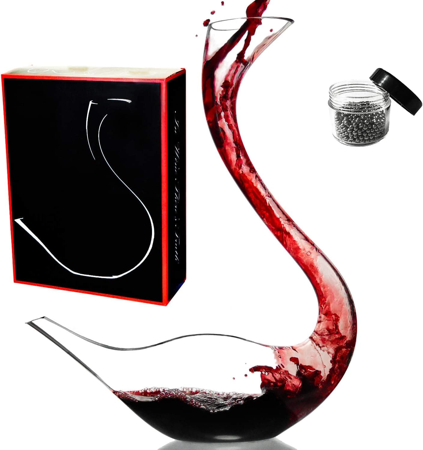 Le Sens Amazing Home Cygnus Wine Decanter 100% Hand Blown Crystal Glass Swan Decanter, Red Wine Carafe, Wine Present, Wine Accessories, Delicate Box Wrapped and Cleaning Beads Set