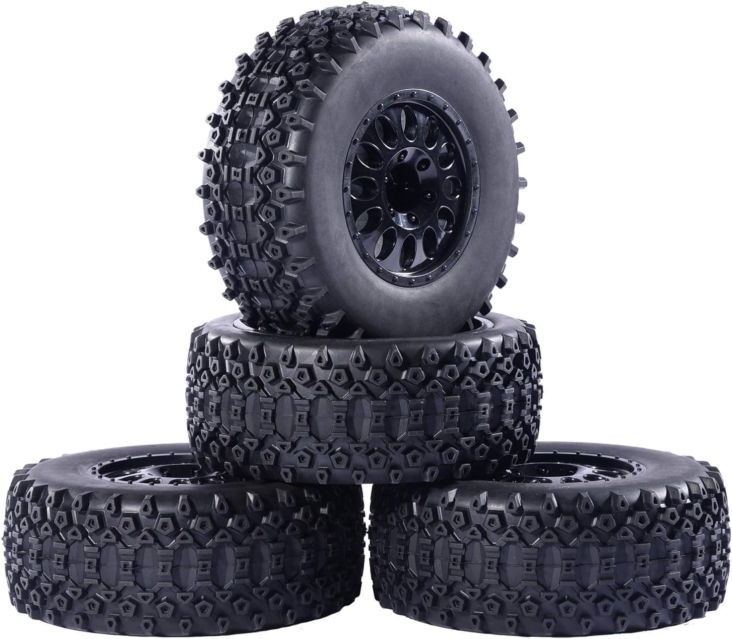 RC Station 12mm Hex RC Wheels and Tires for Traxxas Slash Tires and Wheels Preglued 1/10 RC Short Course Truck Tires Wheels Rims with Foam Inserts 4PCS Shape1