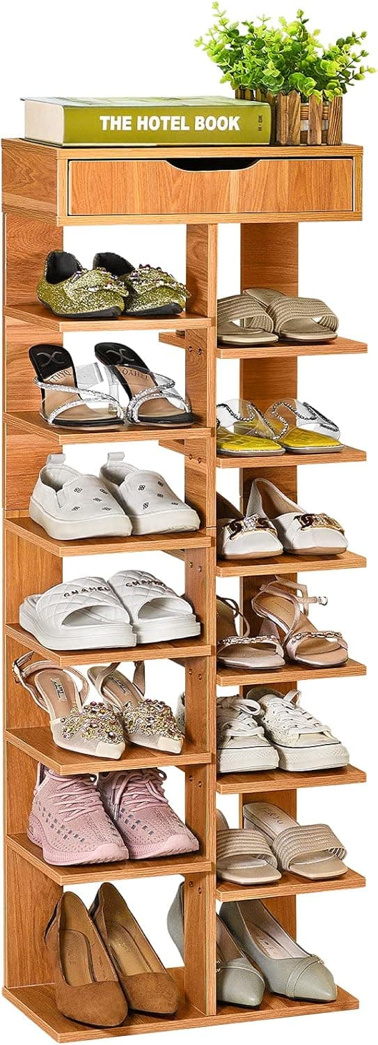 Shoe Rack Storage Wooden ,Vertical Shoe Rack, Provides Storage Space For Up To 14 Pairs Of Shoes, Used To Store Shoes And Other Sundries In Corridors, Kitchens, Bedrooms, etc.