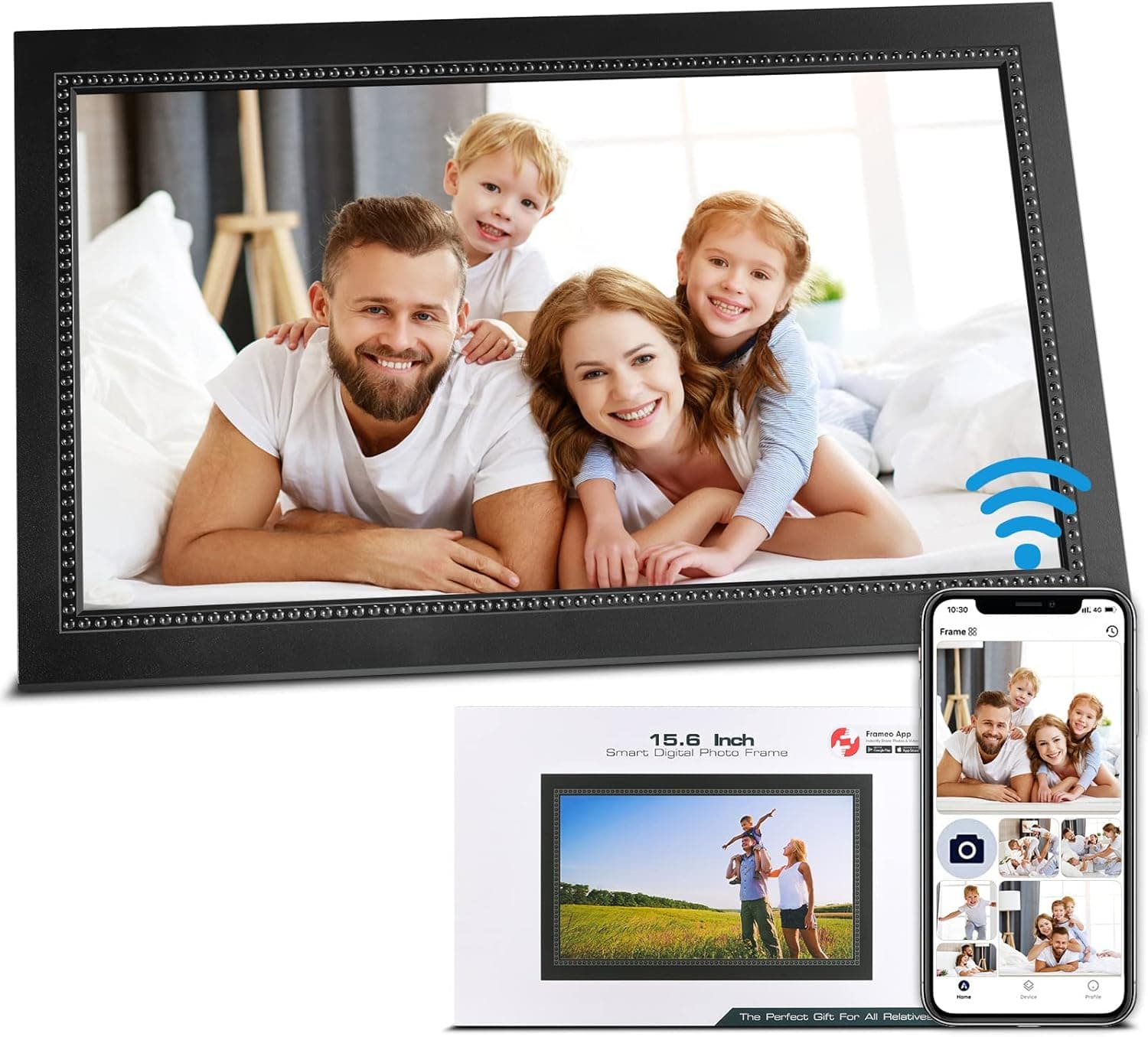 15.6” Digital Picture Frame Smart WiFi Digital Photo Frame,1920 * 1080 IPS Full HD Touch Screen Smart Cloud Photo Frame with 32GB Storage,Easy Setup to Share Photos Videos via AiMOR APP from Anywhere