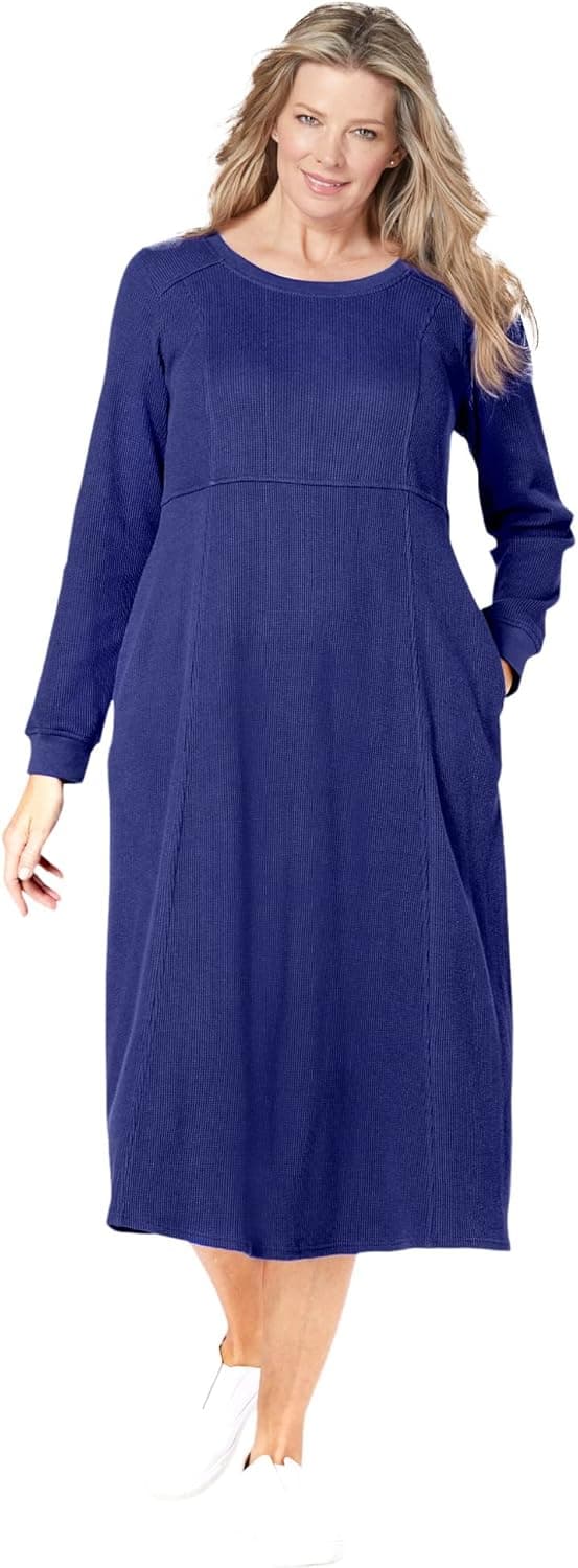 Woman Within Women's Plus Size Thermal Waffle Knit A-Line Dress