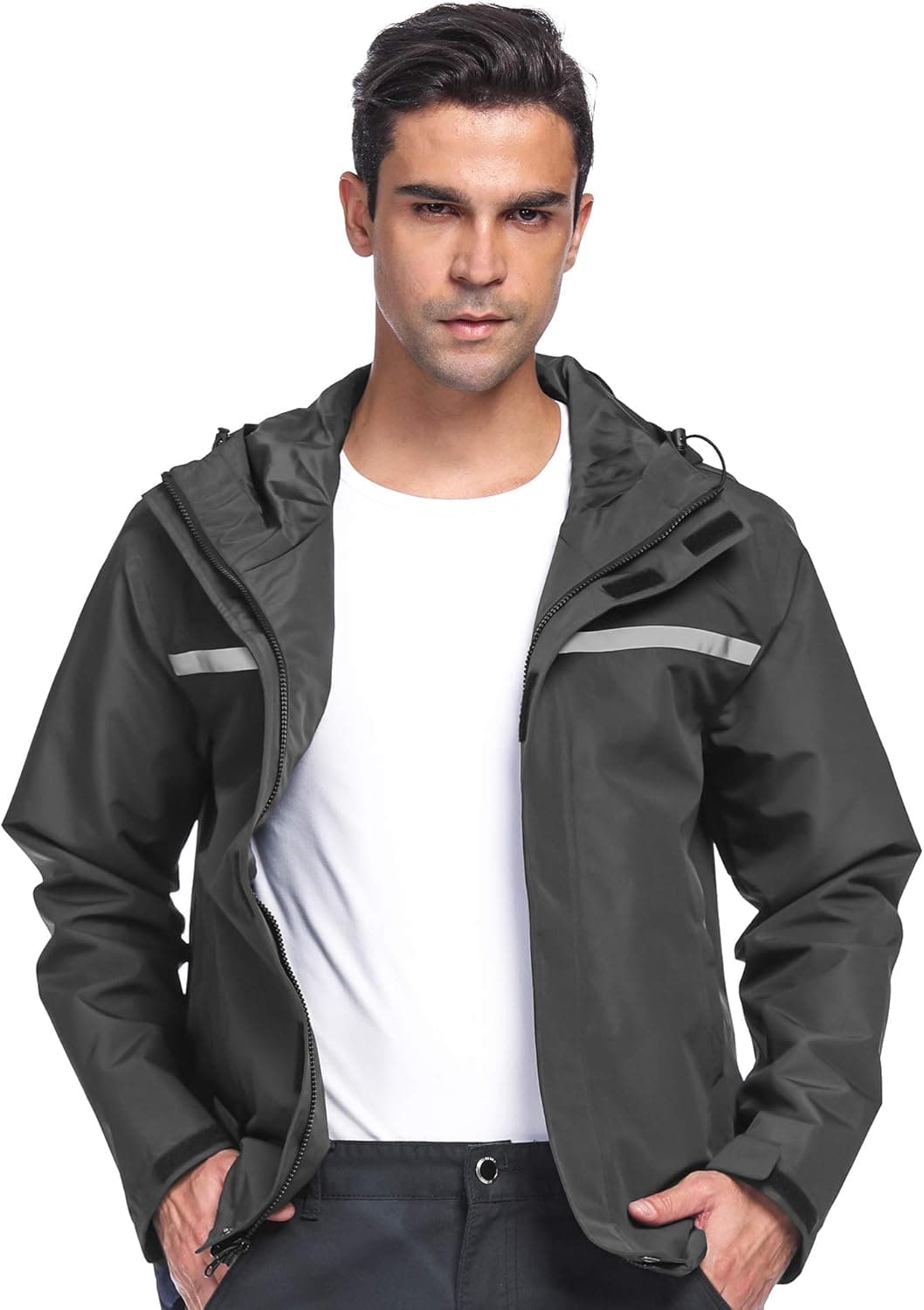 Freetrack Men's Reflective Cycling Rain Jacket Waterproof Hooded Windbreaker Running/Hiking/Golf Jackets