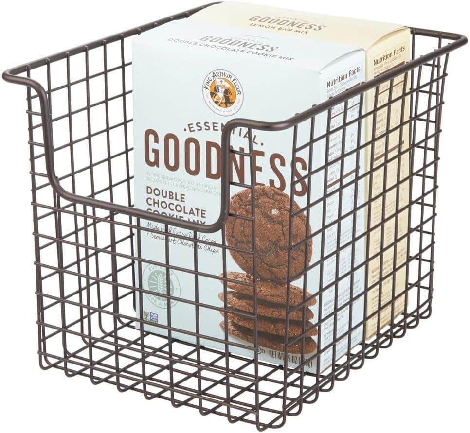 mDesign Metal Wire Food Storage Basket Organizer with Front Dip Opening for Organizing Kitchen Cabinets, Pantry Shelf, Bathroom, Laundry Room, Closets, Garage; Concerto Collection - Bronze