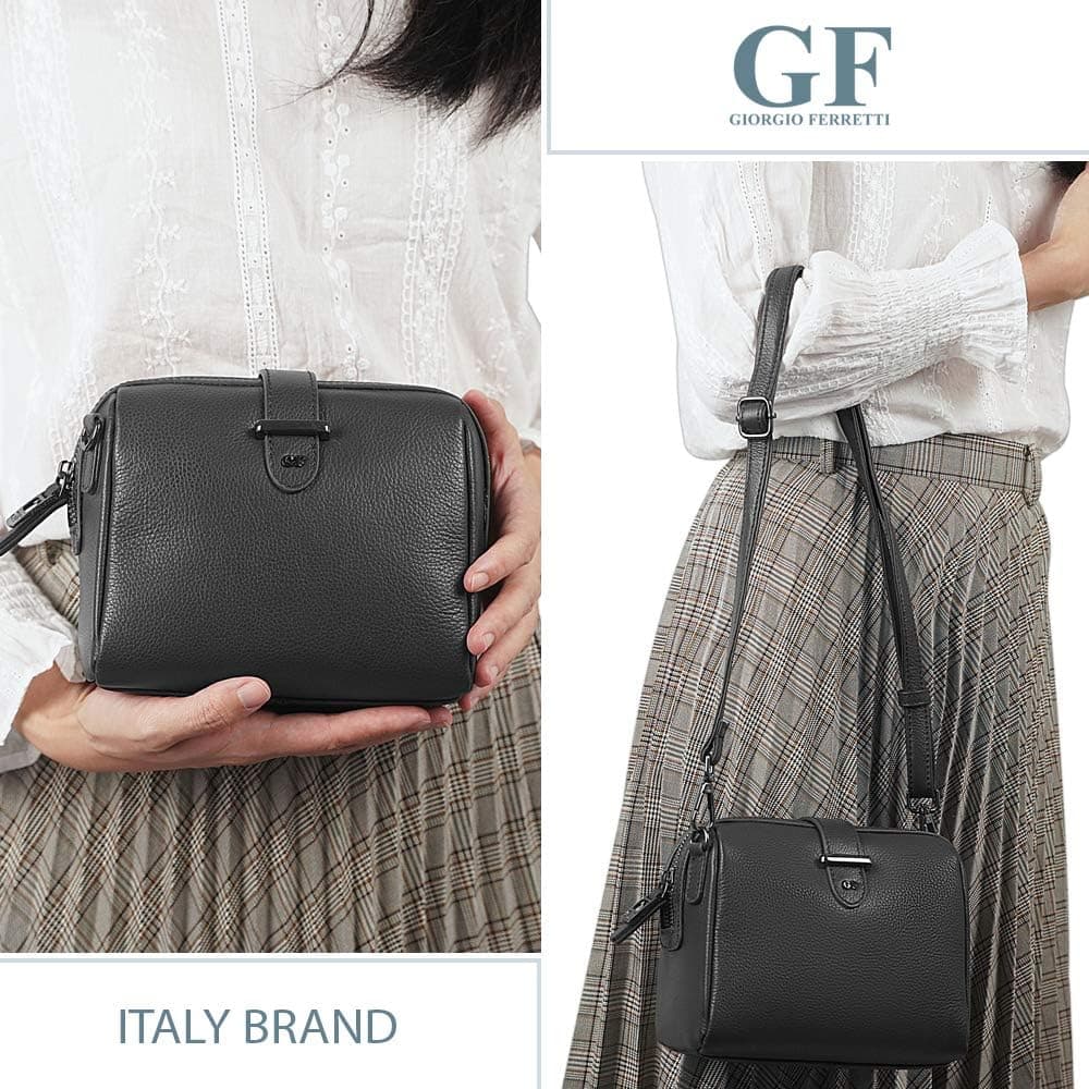 Giorgio Ferretti Women Small Crossbody Bags Italian Genuine Leather Shoulder Bag 6 Inch Real Leather Makeup Bag for Women