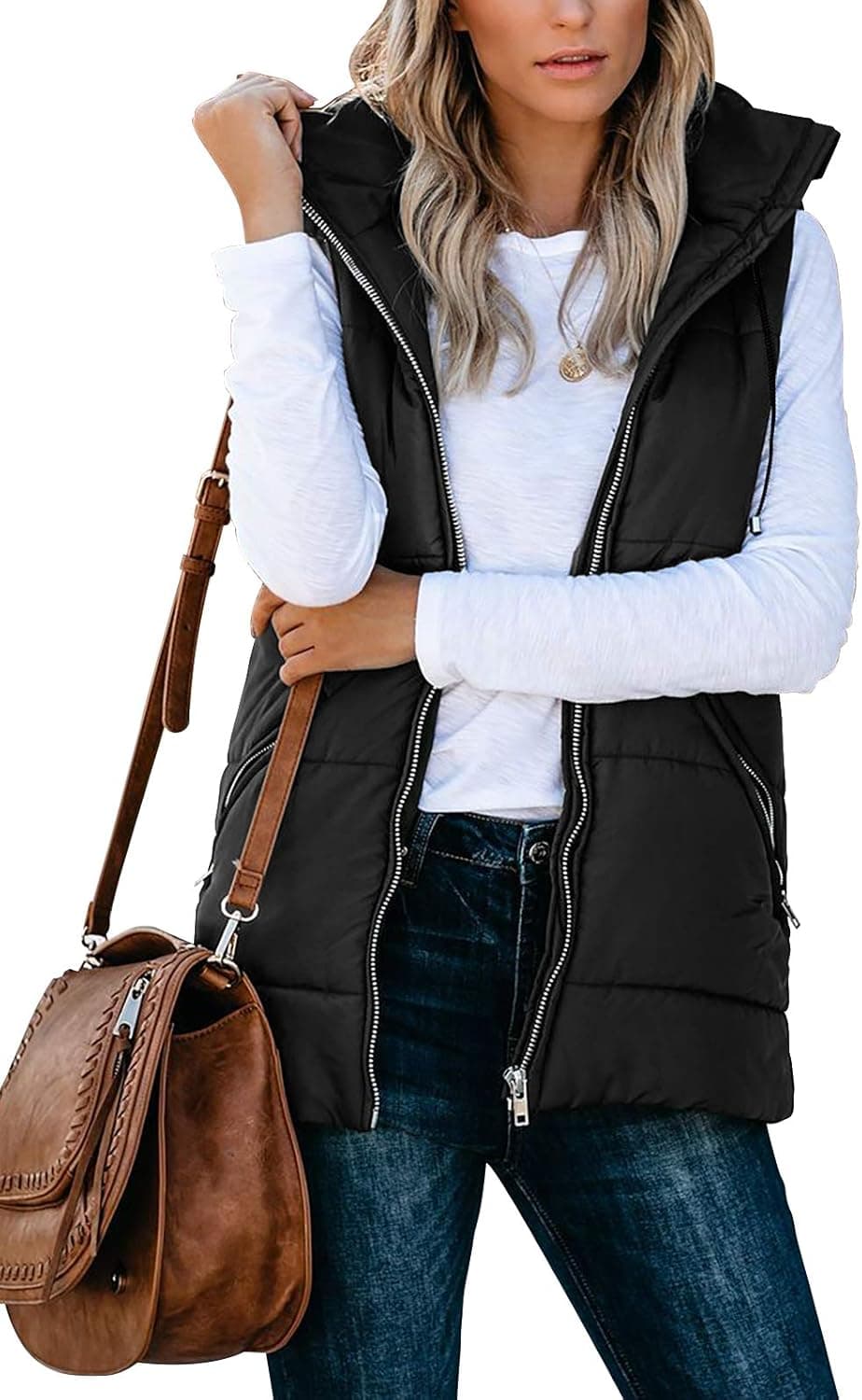 AMCLOS Womens Lightweight Puffer Vest with Removable Hooded Quilted Jacket Padded Warm Winter Waistcoat