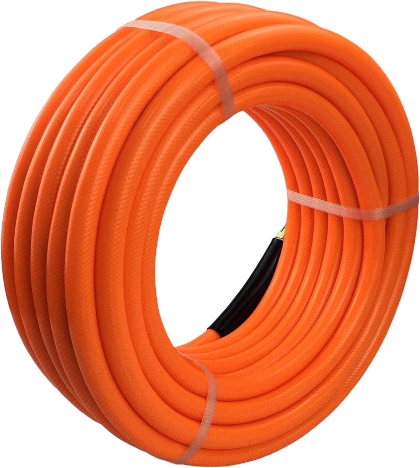 GREATLINE Air Compressor Hose,Non-Kinking, 3/8in. x 100ft, 300 PSI, 1/4Inch MNPT Brass Ends, Lightweight,PVC Air hose Orange