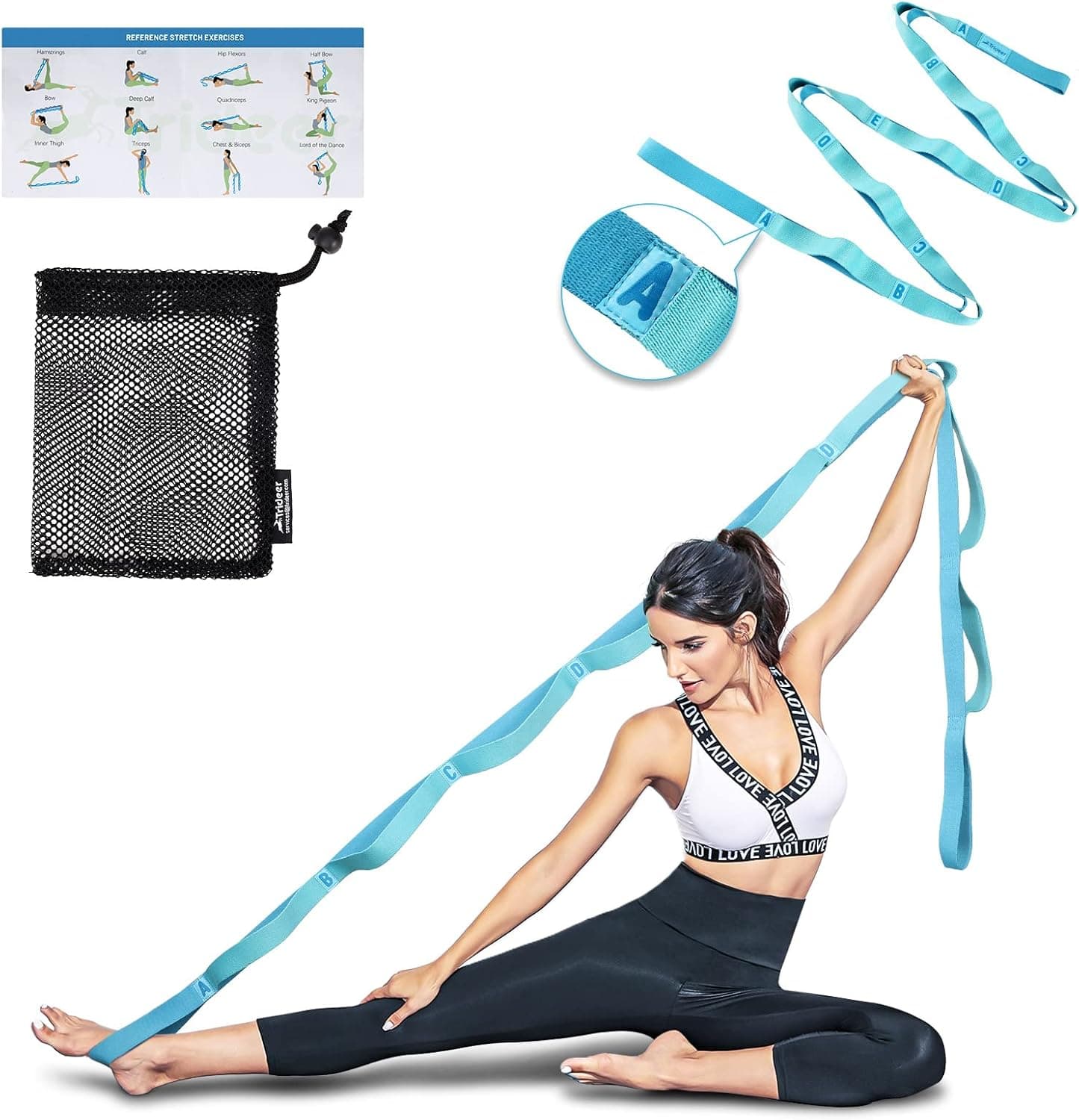 Trideer Stretching Strap with Loops and Elastic Ring for Easy Storage, Non Elastic Stretch Band for Physical Therapy, 2 in 1 Yoga Strap for Stretching, Yoga, Flexibility Hamstring & Leg Stretcher