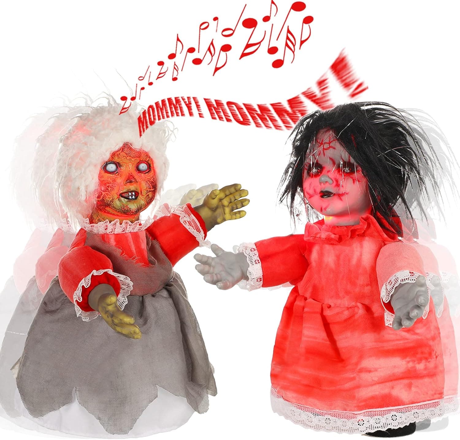 2 Pieces Halloween Ghost Doll Props Scary Ghost Babies Voice Control Scary Walking Toys Costumes Creepy Dolls Light Up Eye Spooky Decor Activated Crawl Sound Doll Haunted Animated Doll Halloween Decor
