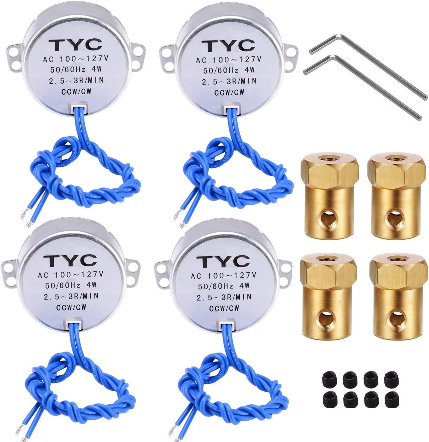 REENFAYA 4PCS Synchronous Synchron Motor Turntable Motor 110V Motor, 50/60Hz AC 100~127V 4W CCW/CW with 7MM Flexible Coupling Connector for Cup Turner,Cuptisserie,Tumbler Cup Rotator (2.5-3RPM)