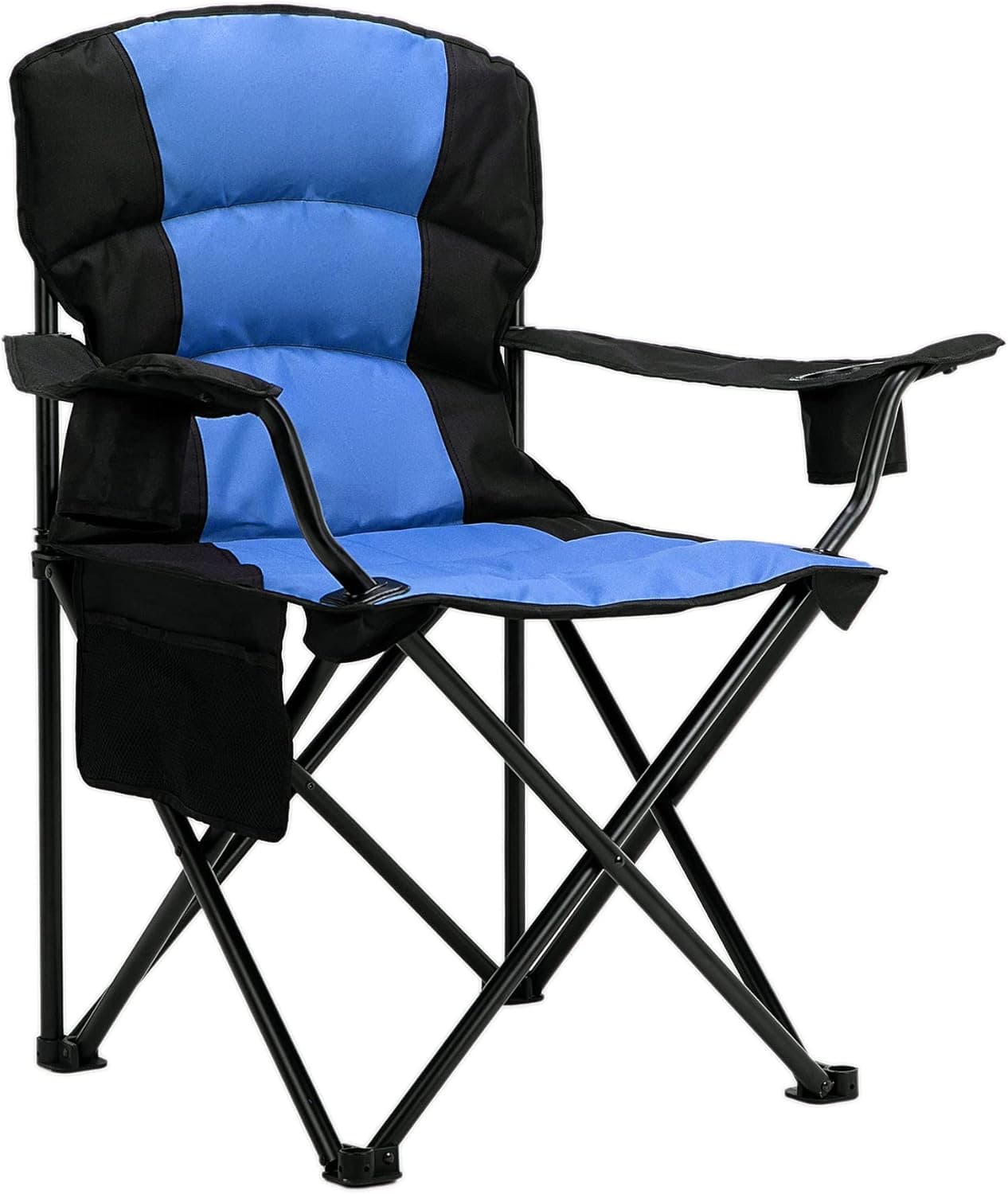 MaiuFun Oversized Camping Chair Folding Heavy Duty Quad Outdoor Large Lawn Chairs Portable Support 400 lbs Padded Thicken Oxford with Armrests, Storage Bag, Cup Holder, Carry Bag for Outside(Blue)