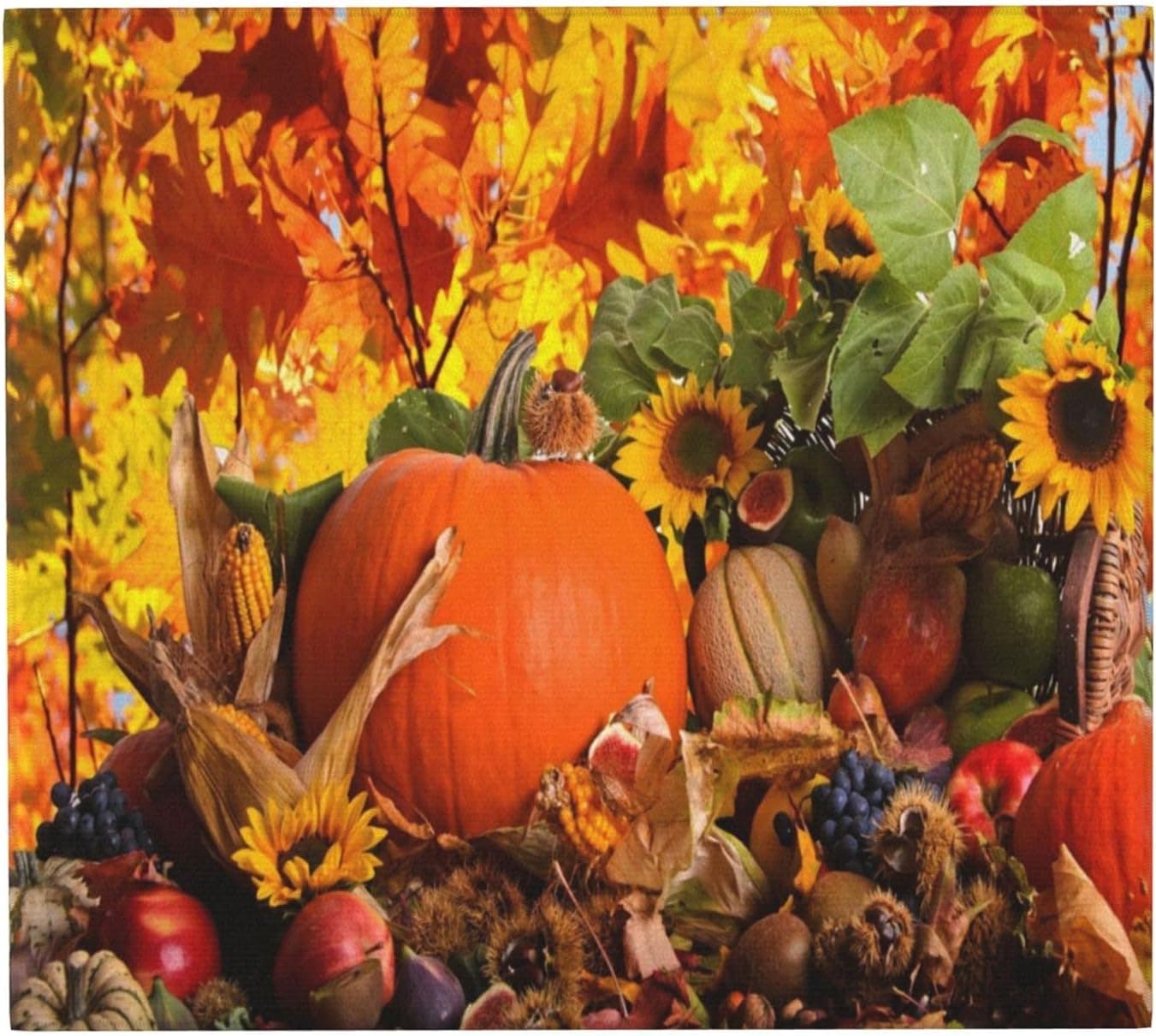 Trees Leaves Dish Drying Mat 18x16 Inches for Countertops, Thanksgiving Pumpkin Dish Drainer Protector Pad with Hanging Loop for Home Kitchen