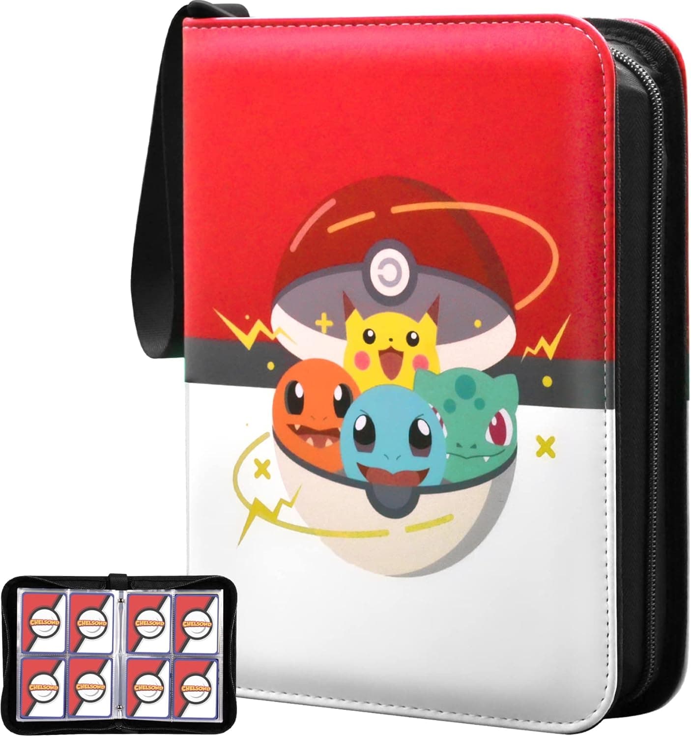Card Binder for Pokemon Cards, CHELSOND 4-Pocket Portable Card Collector Album Holder Book Fits 400 Cards with 50 Removable Sleeves, Trading Card Binder Display Storage Carrying Case for TCG-White