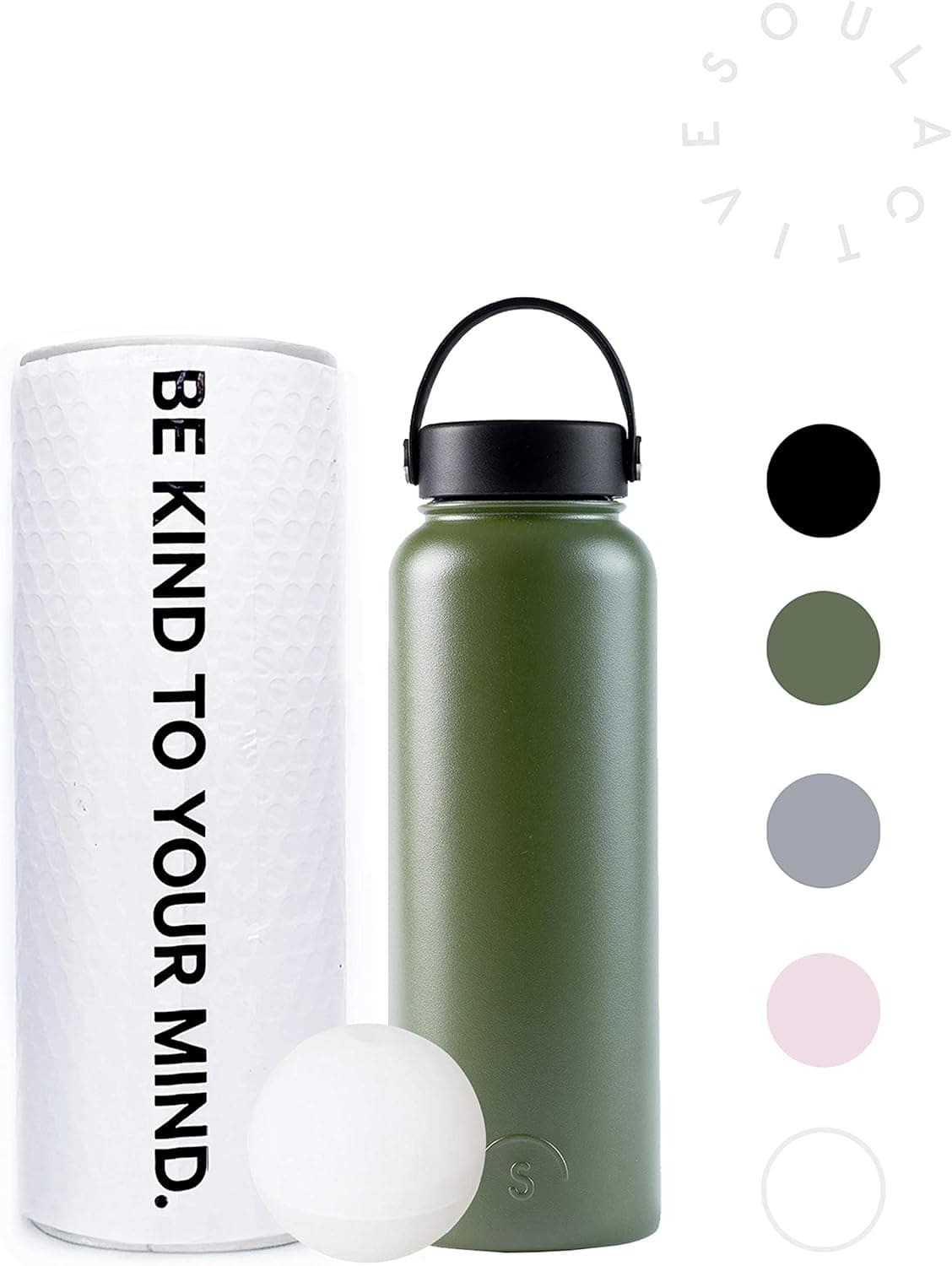 Soul Active | 32oz Water Bottle, Double Insulated, Vacuum Sealed, BPA Free, Stainless Steel Sports Water Bottle, Wide Mouth in Multiple Colors and Sizes + Free ICE Cube Sphere | Green 32oz