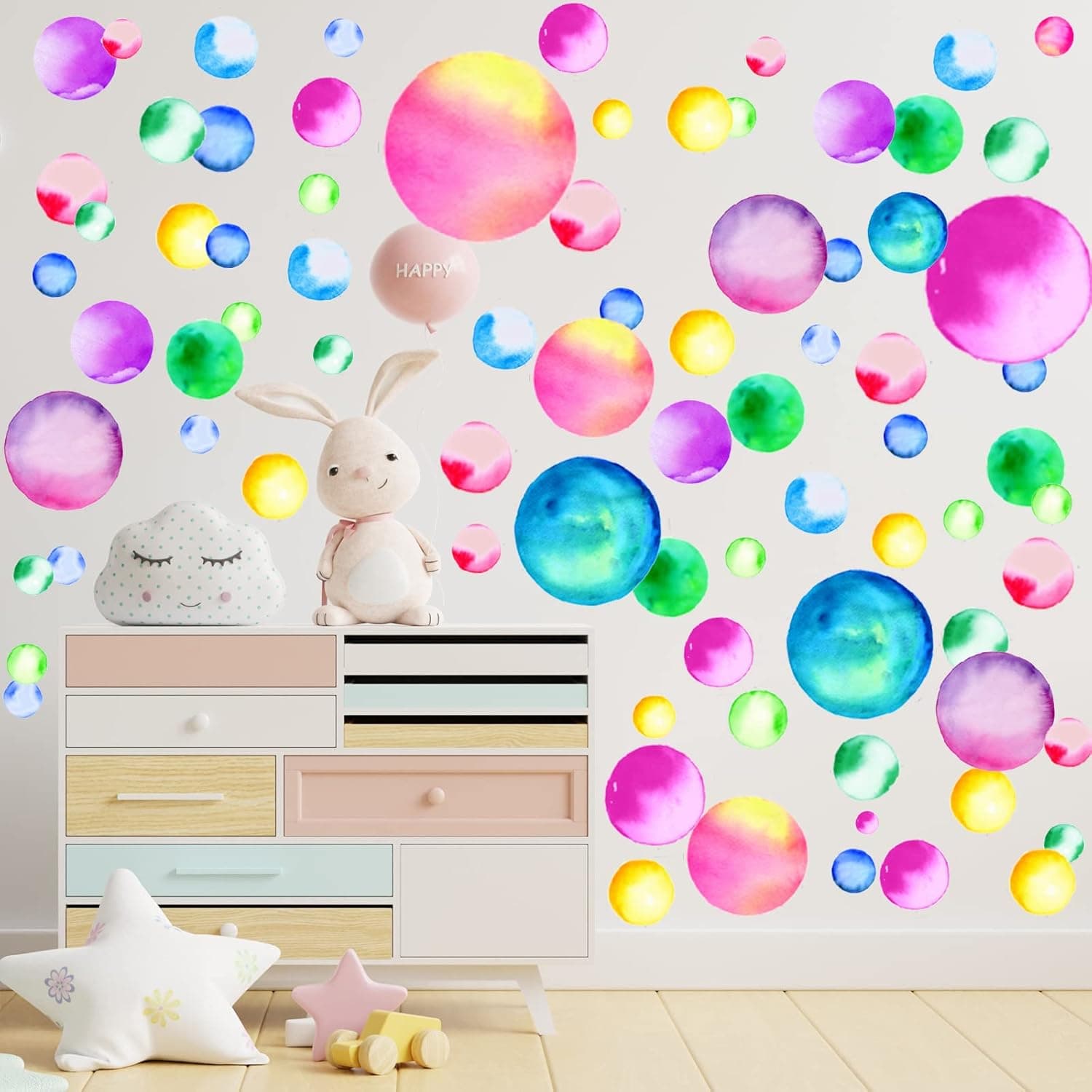 150 Pieces Colorful Polka Dot Wall Stickers PVC Polka Dots Circle Wall Stickers Rainbow Wall Stickers Removable Multi-Color Circle Watercolor Wall Sticker for Kids Girls Bedroom (Dark Color)