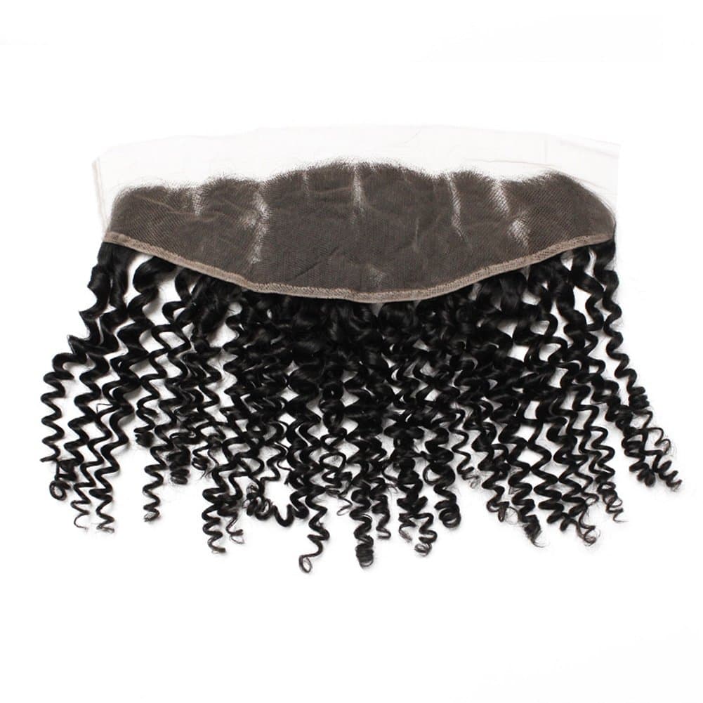 Forawme Unprocessed Brazilian Deep Curly Hair Full Lace Frontals Human Hair 14 Inch 1B Ear To Ear Pre Plucked Lace Frontal Closure With Baby Hair 13X4 Hair Pieces