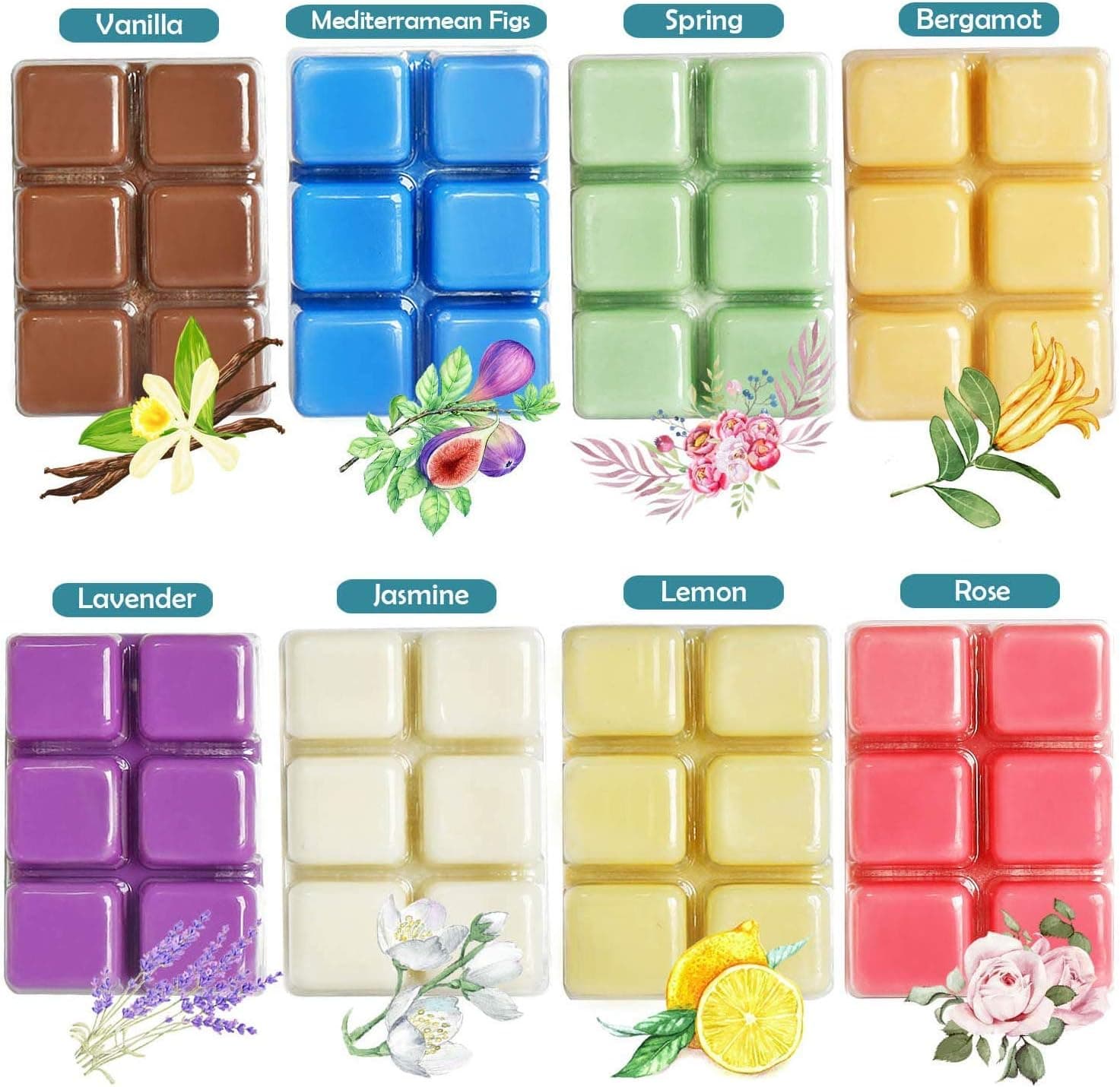 YYCH Set of 8 Scented Wax Cubes/Melts - 2.5 oz Each. Hand Poured Wax Infused with Essential Oils. Ideal Gift for Weddings, Spa, Reiki, Meditation Settings
