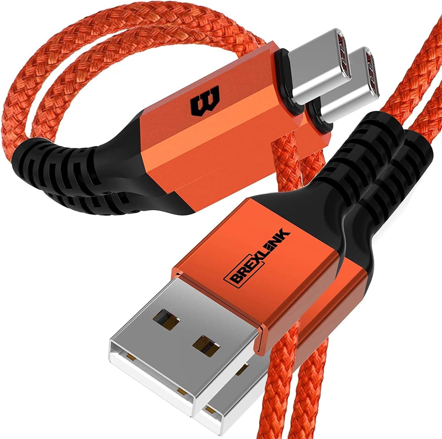 BrexLink USB C Cable, [2 Pack, 6.6ft] USB Type C Charger Nylon USB 3A Charging Cable Fast Charge for Samsung Galaxy S20 Plus Ultra Note 22 S20 S9 S8, Moto G7 G8, Other USB Type c Charger (Orange)