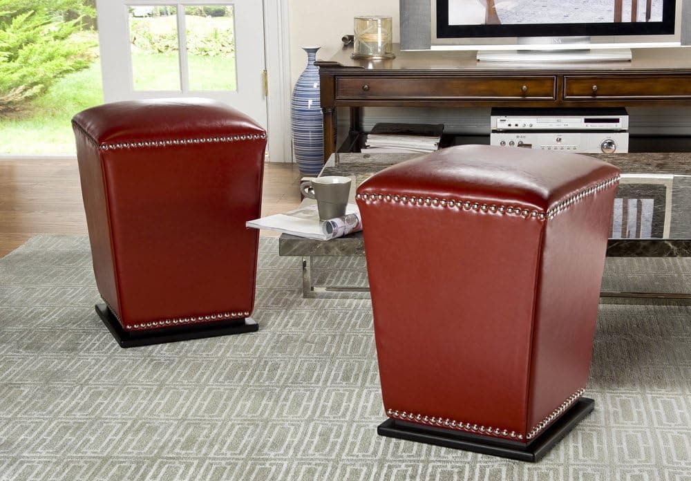 Safavieh Hudson Collection Harper Leather Ottoman, Red, Set of 2