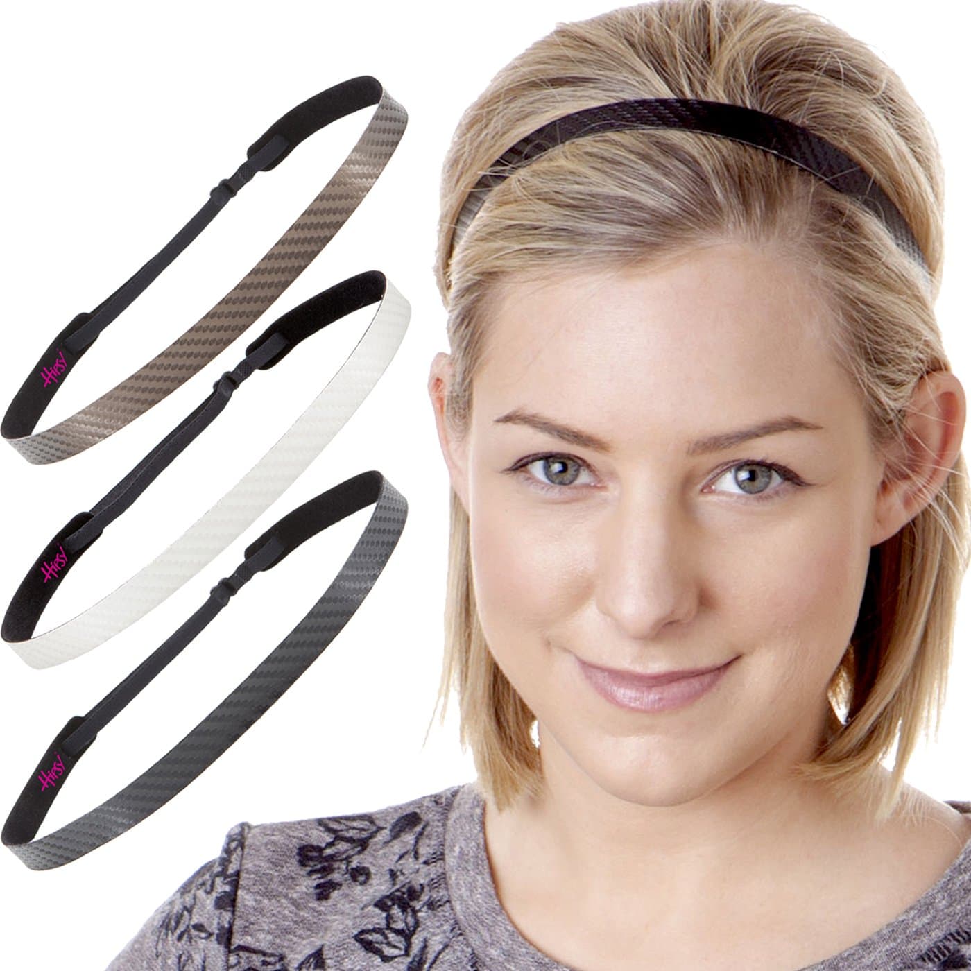 Hipsy PLUS Size, Women's Adjustable NO SLIP Skinny Tech Sport Headband Multi Pack (Black/White/Brown PLUS Size Tech 3pk)