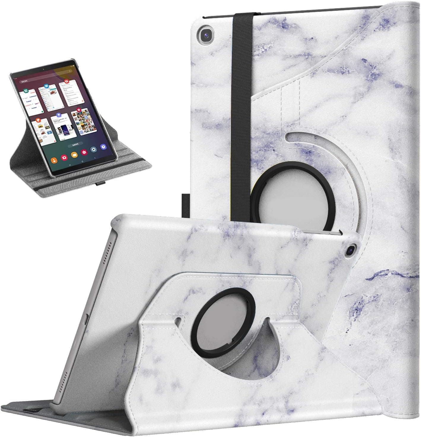 TiMOVO Case for Samsung Galaxy Tab A 10.1 2019 (T510/T515),Ultra Lightweight Slim Shell 360 Degree Rotating Swivel Stand Cover Fit Galaxy Tab A 10.1 2019 Tablet - White Marble