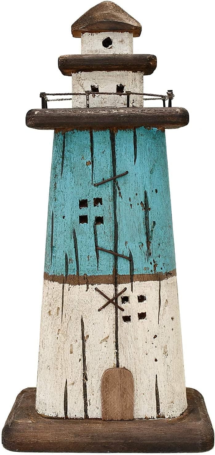 Wooden Lighthouse Decor, Decorative Nautical Lighthouse Rustic Ocean Sea Beach Themed Lighthouse Decoration,13" H Tabletop Nautical Themed Home Decor Bedroom Decor