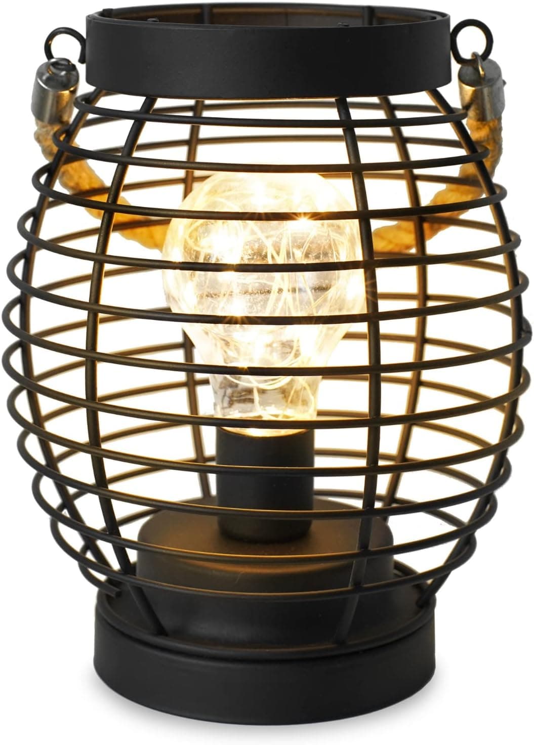 Metal Battery Operate Lamp Cordless Lantern Table Lamp with Handle Accent LED Warm White Fairy Light Bubble Great for Indoors Outdoors Living Room Patio Weddings Parties (Rugby Shape 1 Pack)