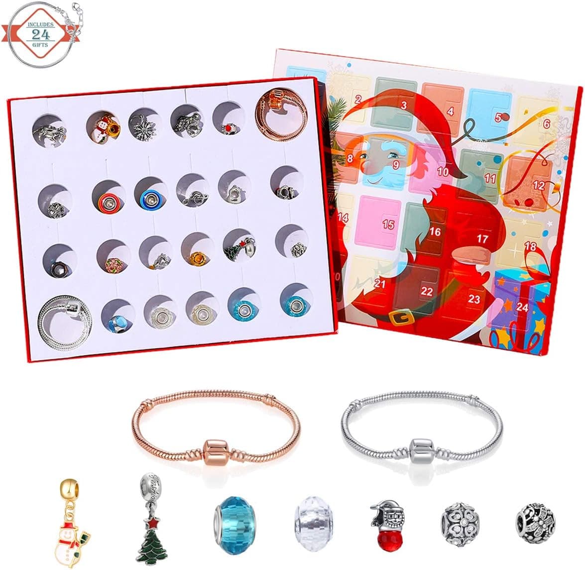 Advent Calendar 2022 Christmas Countdown Calendar - Christmas Themed DIY Charm Bracelet Making Kit for Girls, Jewelry Gift Set Including 22 Charms Beads, 2 Bracelets Ornament Decoration