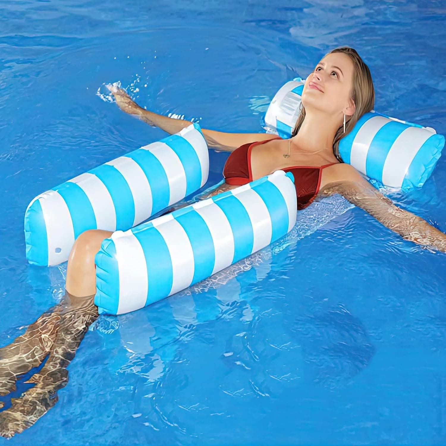 Pijaborg Inflatable Floating Pool Lounge Chair with Air Pump, Hammock Pool Floats Adult Water Chair for Summer