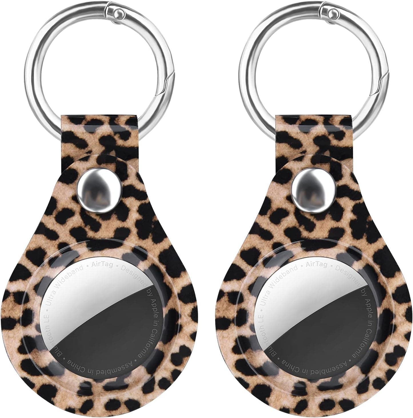 KOREDA AirTag Case Stylish Design, 2 Pack Cute AirTags Holder Cover with Keychain, Anti-Scratch Protective Case Compatible with AirTag Finder for Pets, Keys, Luggage (Leopard)