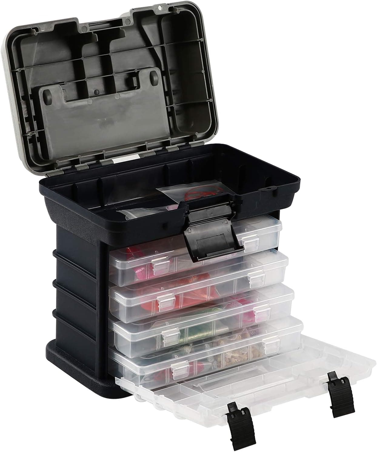 KINJOEK Fishing Tackle Box Kit, Portable 4 Layers Fishing Accessory Box Case, Fishing Tackle Storage for Fresh Water and Salt Water