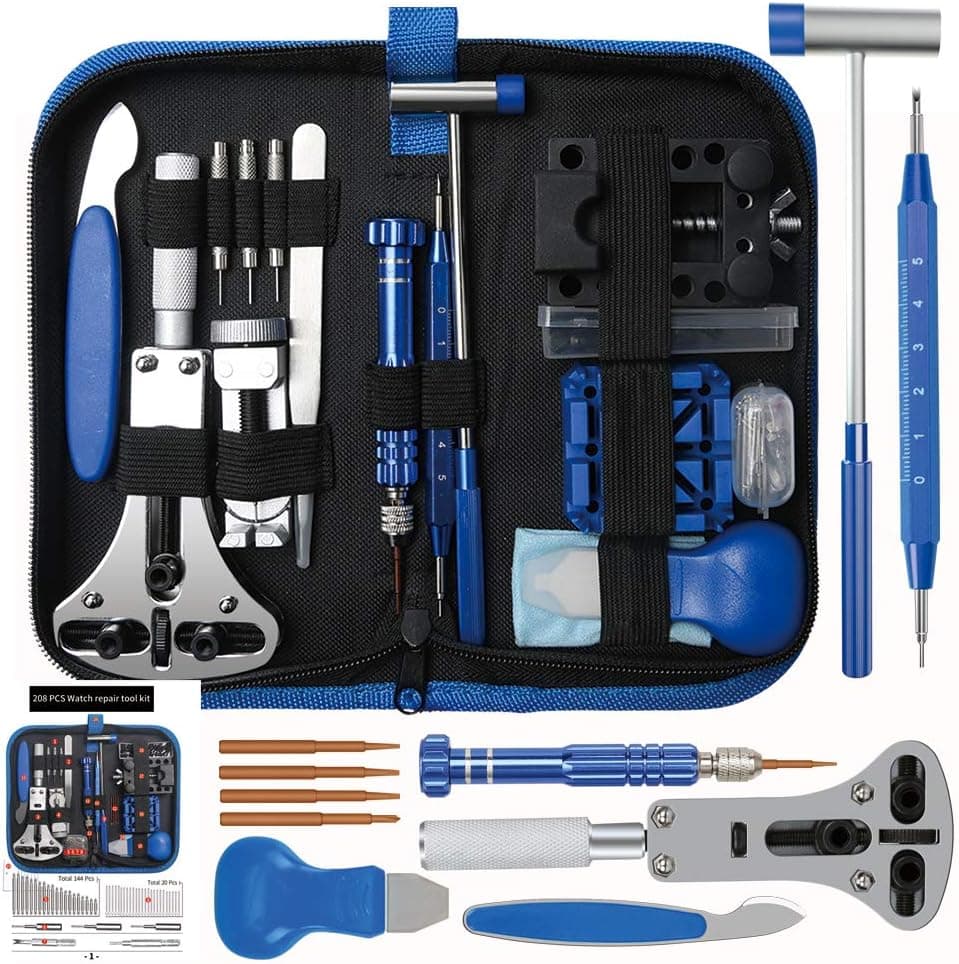208 PCS Watch Repair Tool Kit, SOONAN Professional Watch Opening Tool Upgraded Version Watch Link Remover Kit Watch Battery Replacement Kit Adjustment Repair Tools Kits with Carrying Case & Manual …