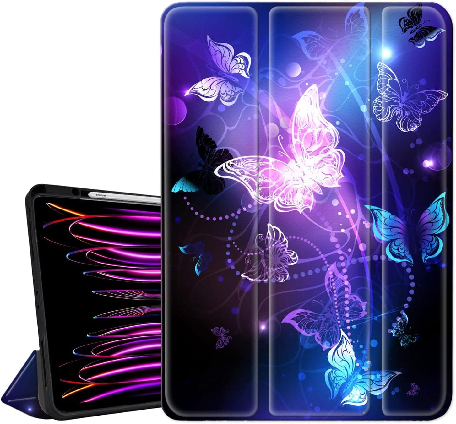 Hepix iPad Pro 11 inch Case 2022/2021/2020/2018 Purple Butterfly, Case for iPad Pro 11 4th/3rd/2nd/1st Gen with Pencil Holder, Trifold iPad Pro 11 Cover, Wireless Charging, Butterflies Space