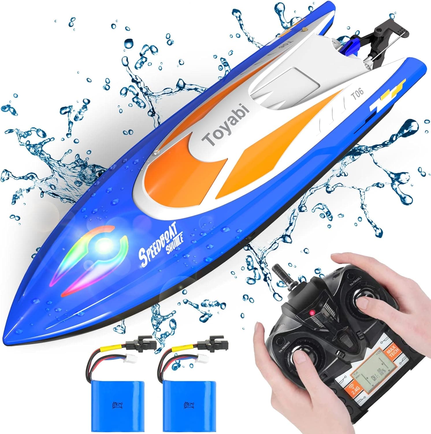GizmoVine RC Boat 20+ MPH High Speed Remote Control Boat with Light 2.4Ghz Radio Controlled Boat for Pool Lake Sea Electric Boat with Rechargeable Battery Capsize Recovery Boat for Kid Adult Xmas Gift