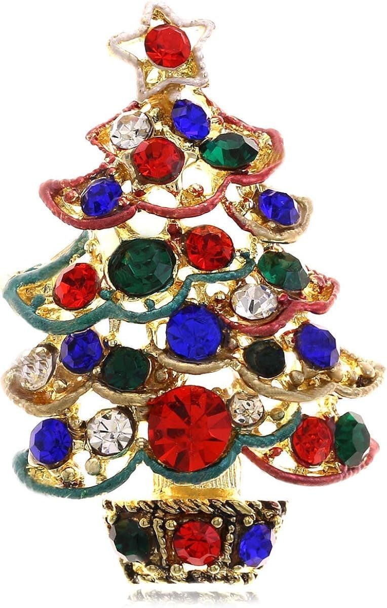 Soulbreezecollection Christmas Tree Brooch Pin Colorful Lights & Ornaments Christmas Jewelry