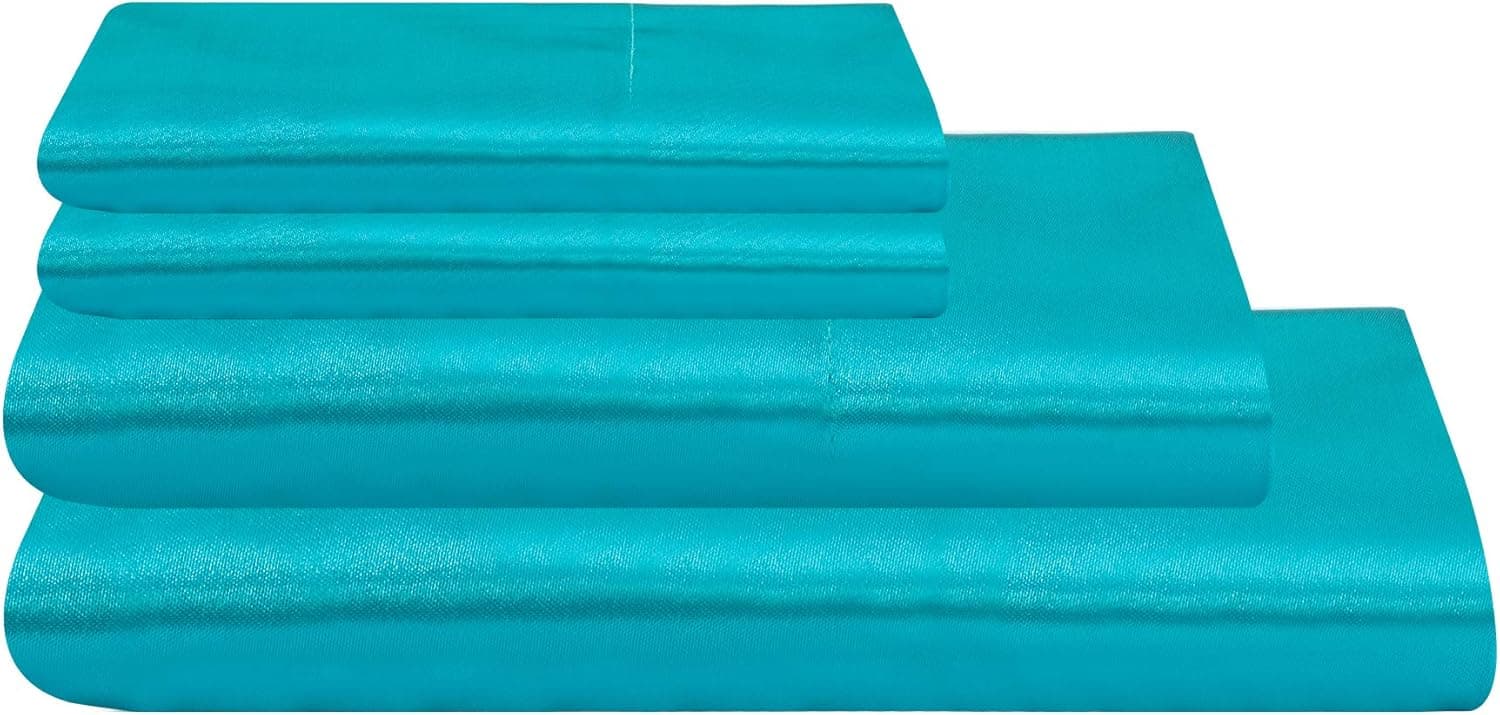 LITHER Queen Size Satin Sheets Set Teal, Deep Pockets Fitted Sheet, Silky and Breathable Luxury Bed Sets